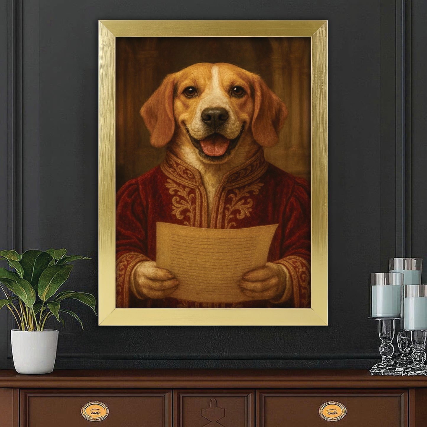 Custom Photo Dog Royal Style 06 Canvas Framed Wall Art Gift For Dog Lovers
