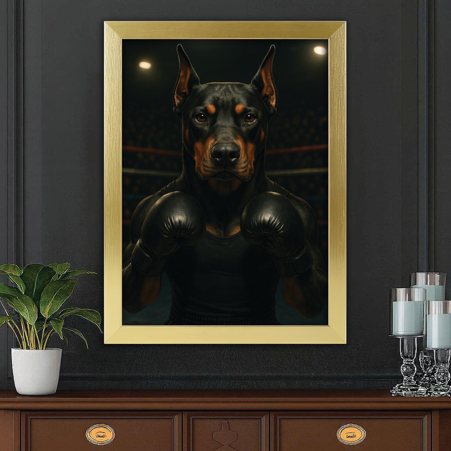 Custom Photo Boxing Dog Canvas Framed Wall Art Gift For Dog Lovers