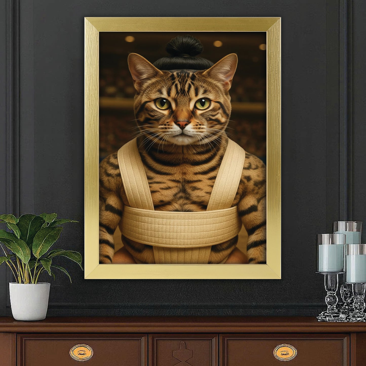 Custom Photo Sumo Cat Canvas Framed Wall Art Gift For Cat Lovers