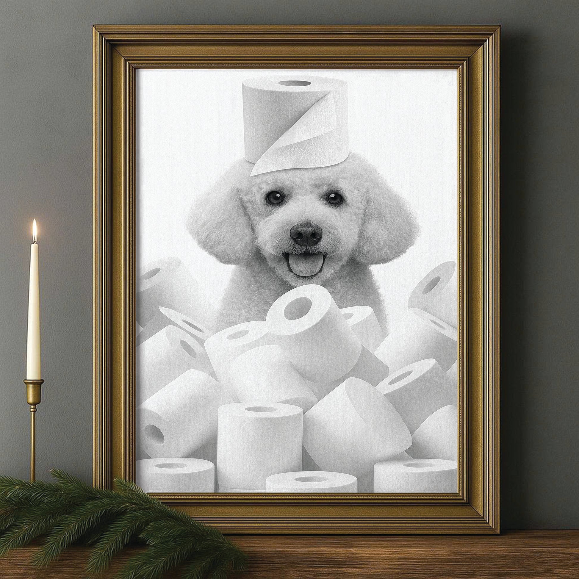 Custom Photo Dog Bathroom Canvas Framed Wall Art