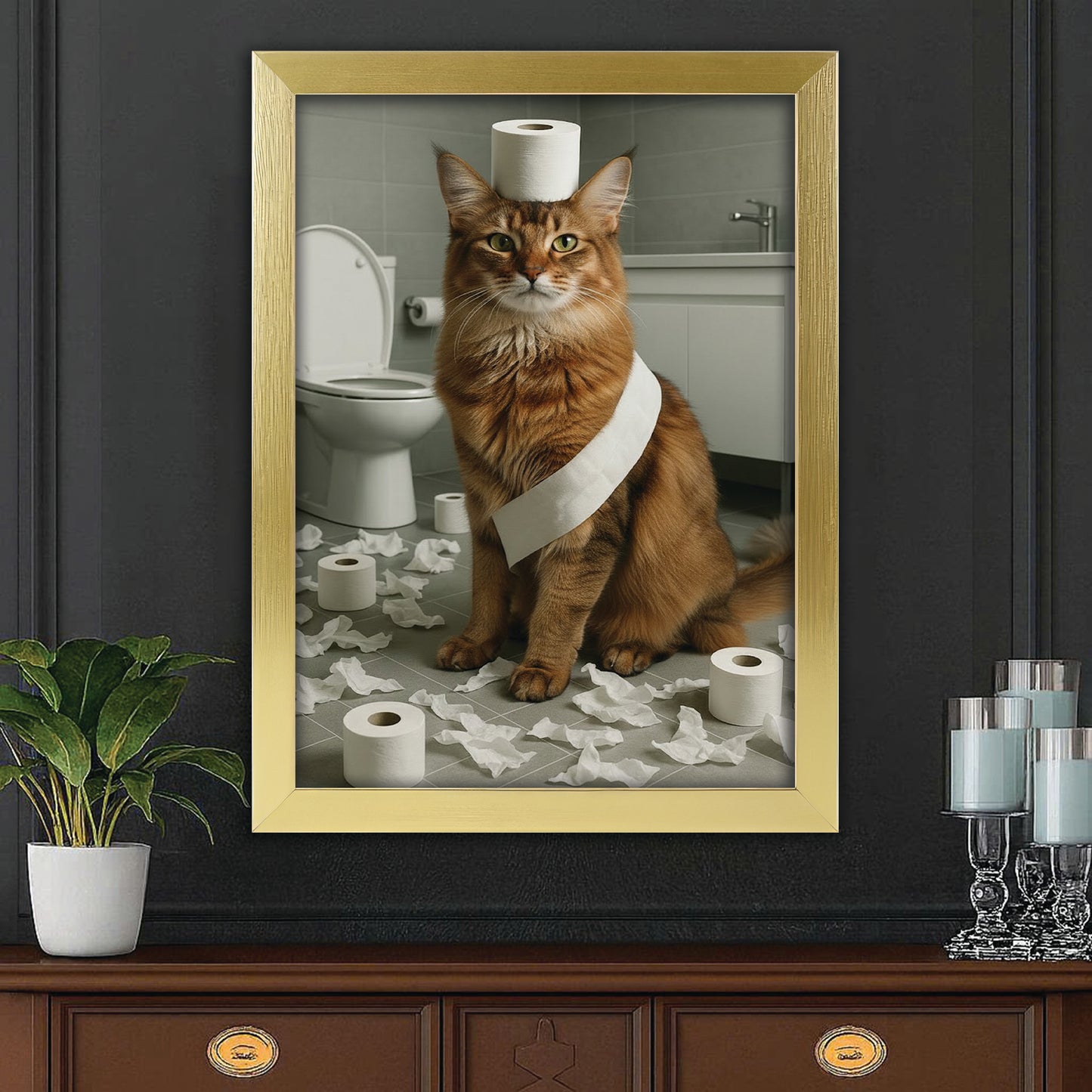 Custom Photo Cat Bathroom Style 19 Canvas Framed Wall Art Gift For Cat Lovers