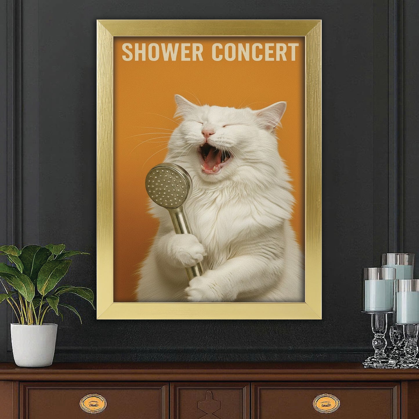 Custom Photo Cat Bathroom Style 32 Canvas Framed Wall Art Gift For Cat Lovers