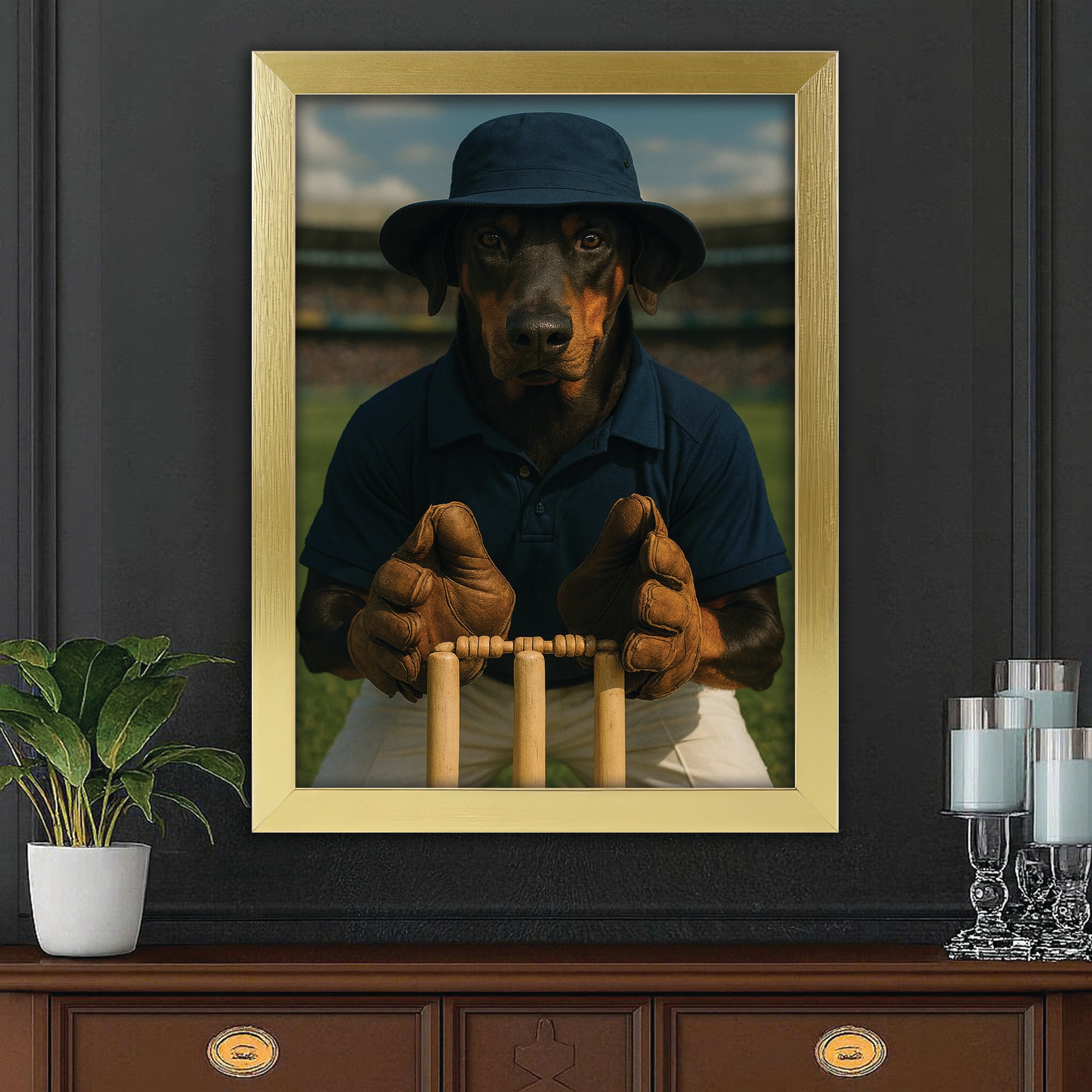 Custom Photo Cricket Player Dog Canvas Framed Wall Art Gift For Dog Lovers