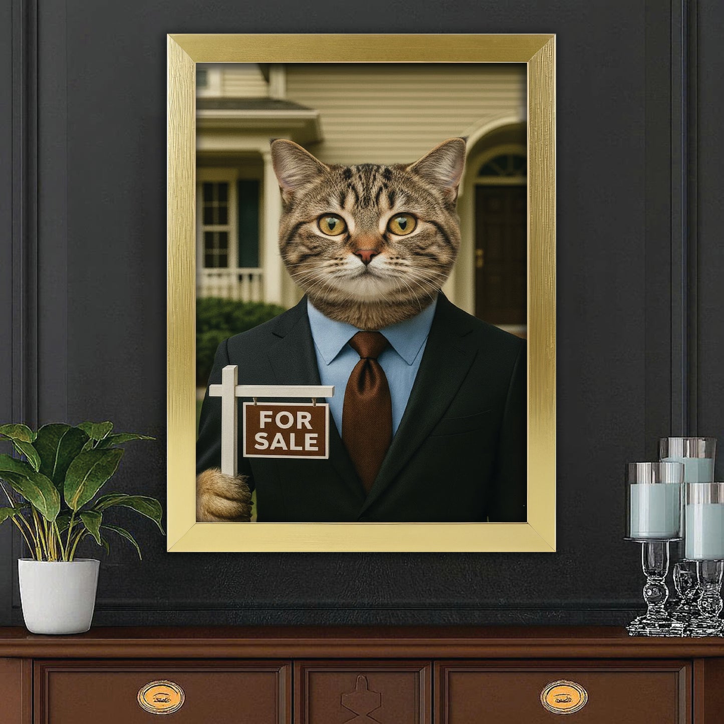Custom Photo Realtor Cat Canvas Framed Wall Art Gift For Cat Lovers
