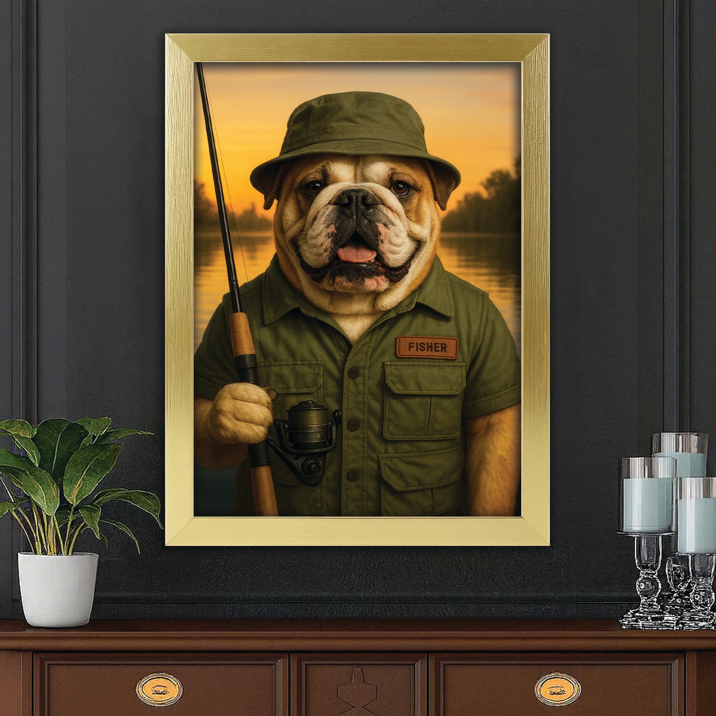 Custom Photo Fisher Dog Canvas Framed Wall Art Gift For Dog Lovers