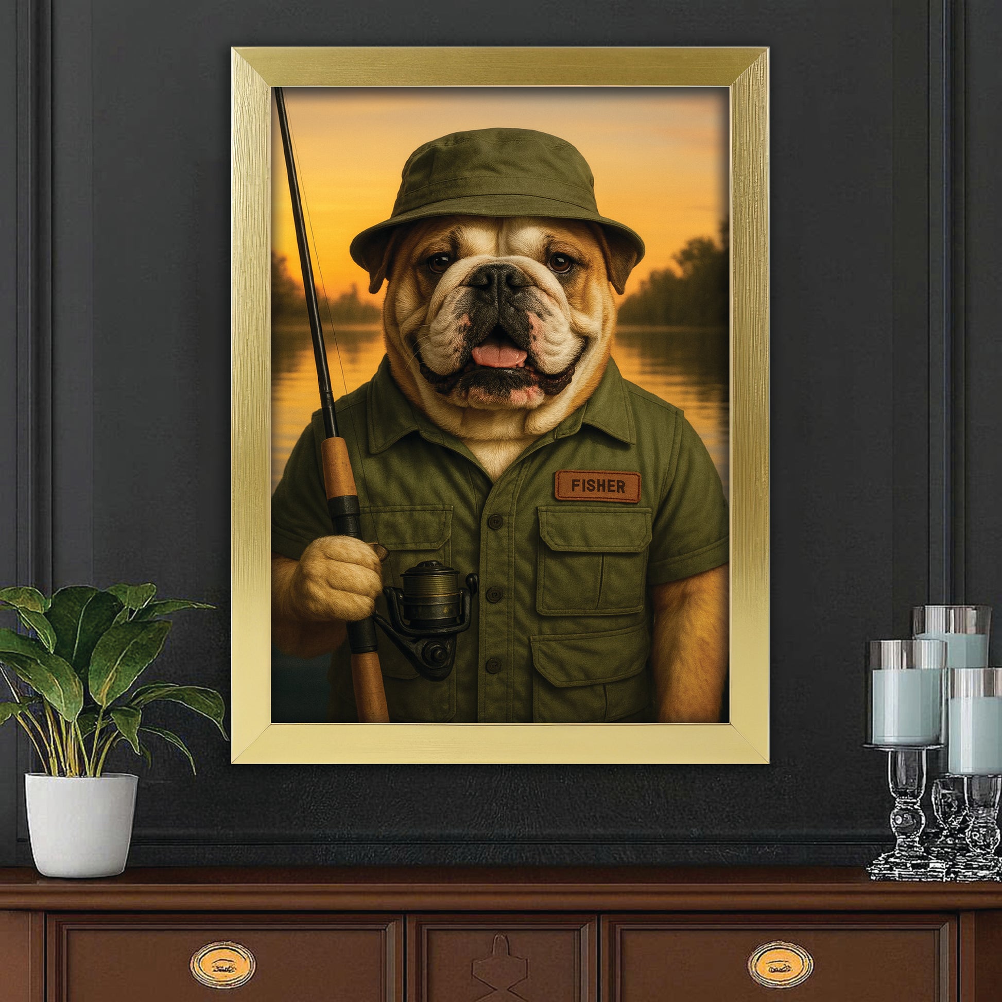 Custom Photo Fisher Dog Canvas Framed Wall Art Gift For Dog Lovers