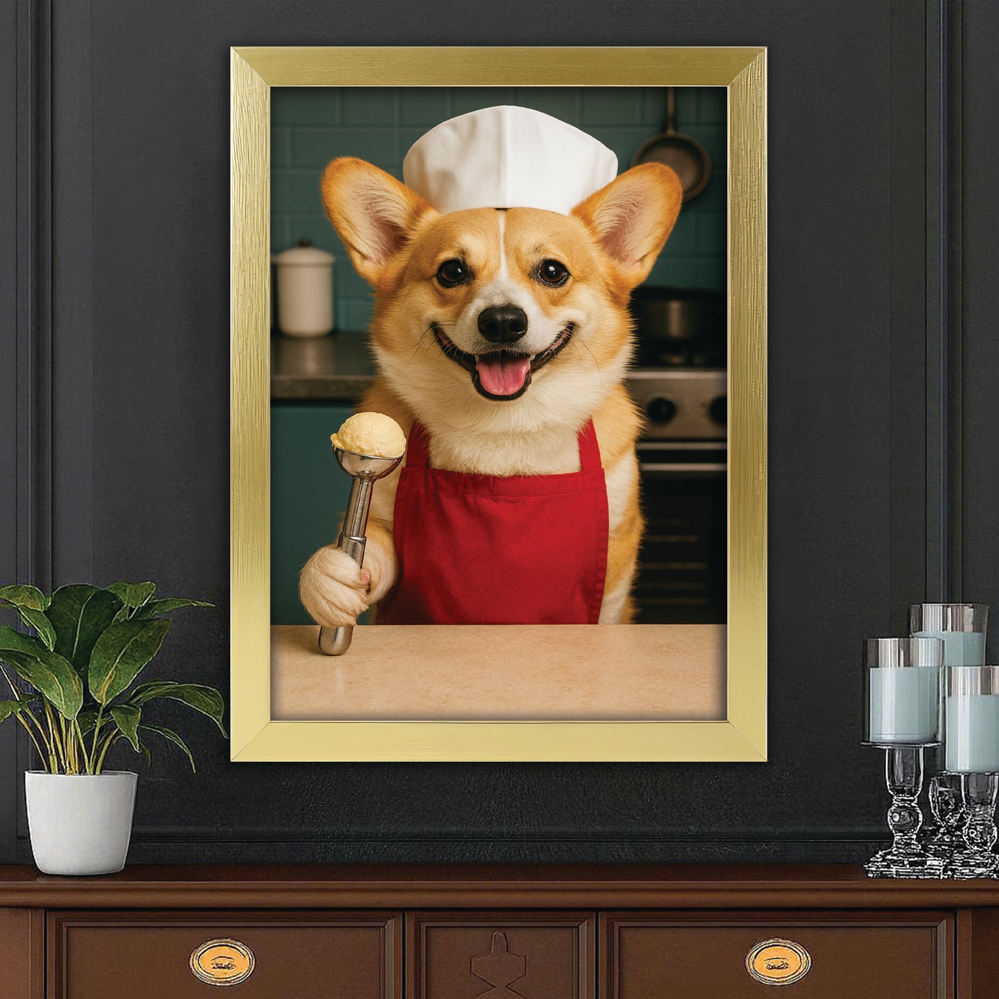 Custom Photo Dog Chef Canvas Framed Wall Art Gift For Dog Lovers