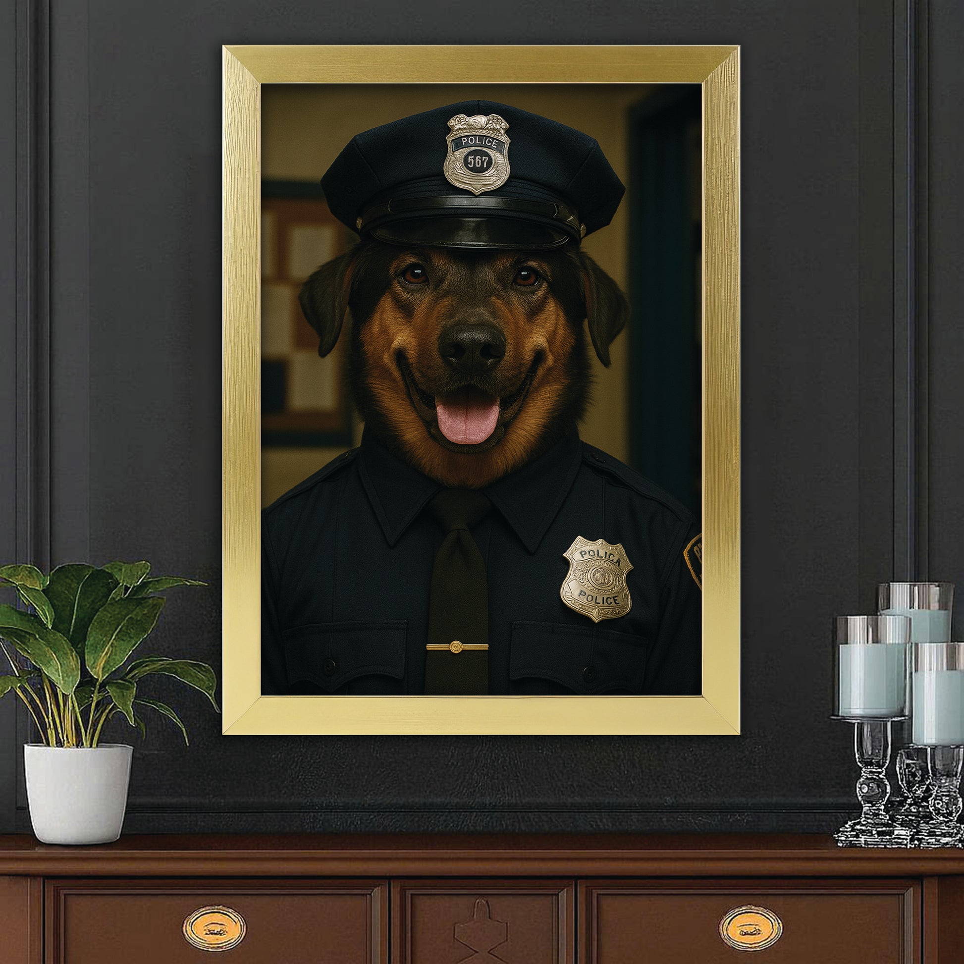 Custom Photo Police Dog Canvas Framed Wall Art Gift For Dog Lovers