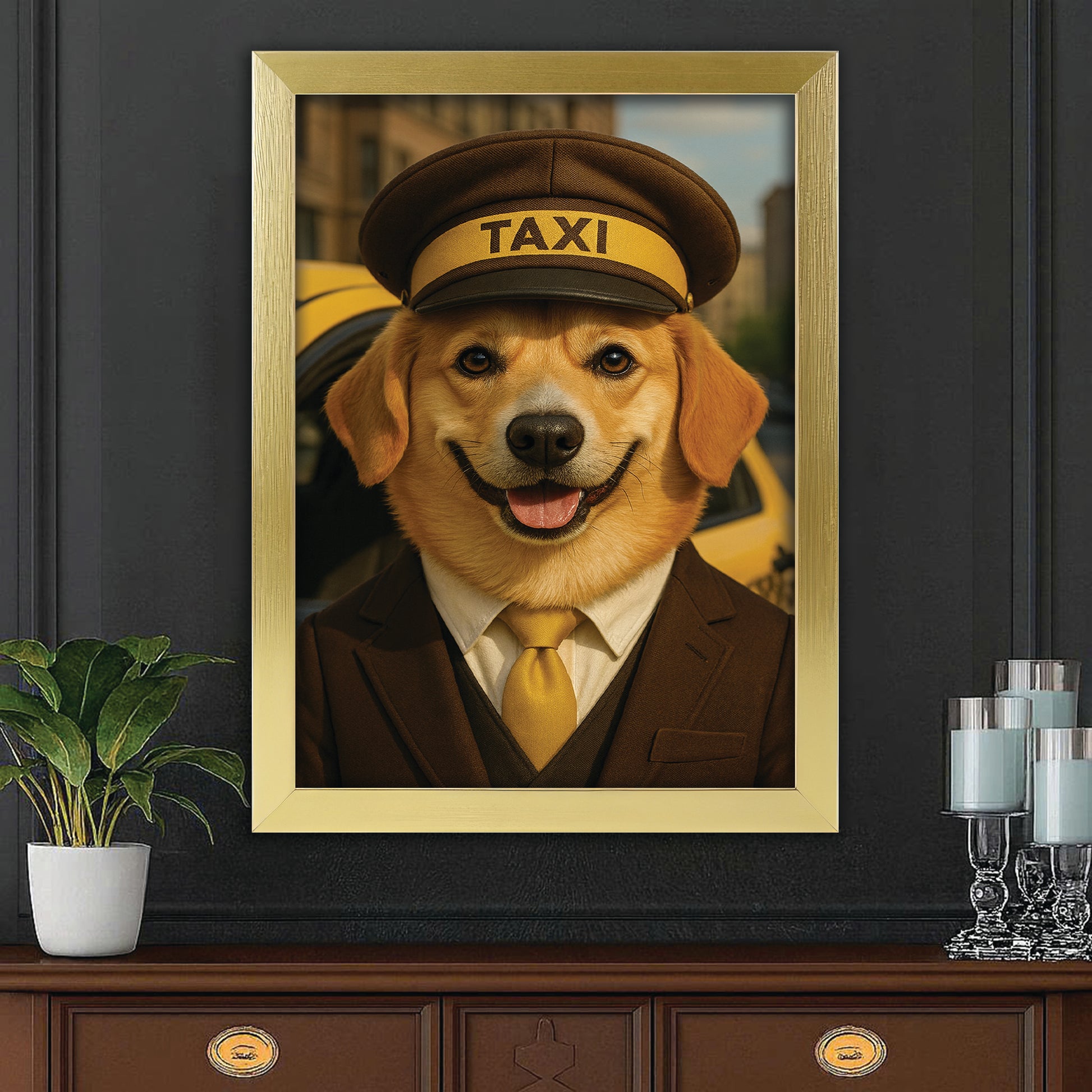 Custom Photo Taxi Driver Dog Canvas Framed Wall Art Gift For Dog Lovers