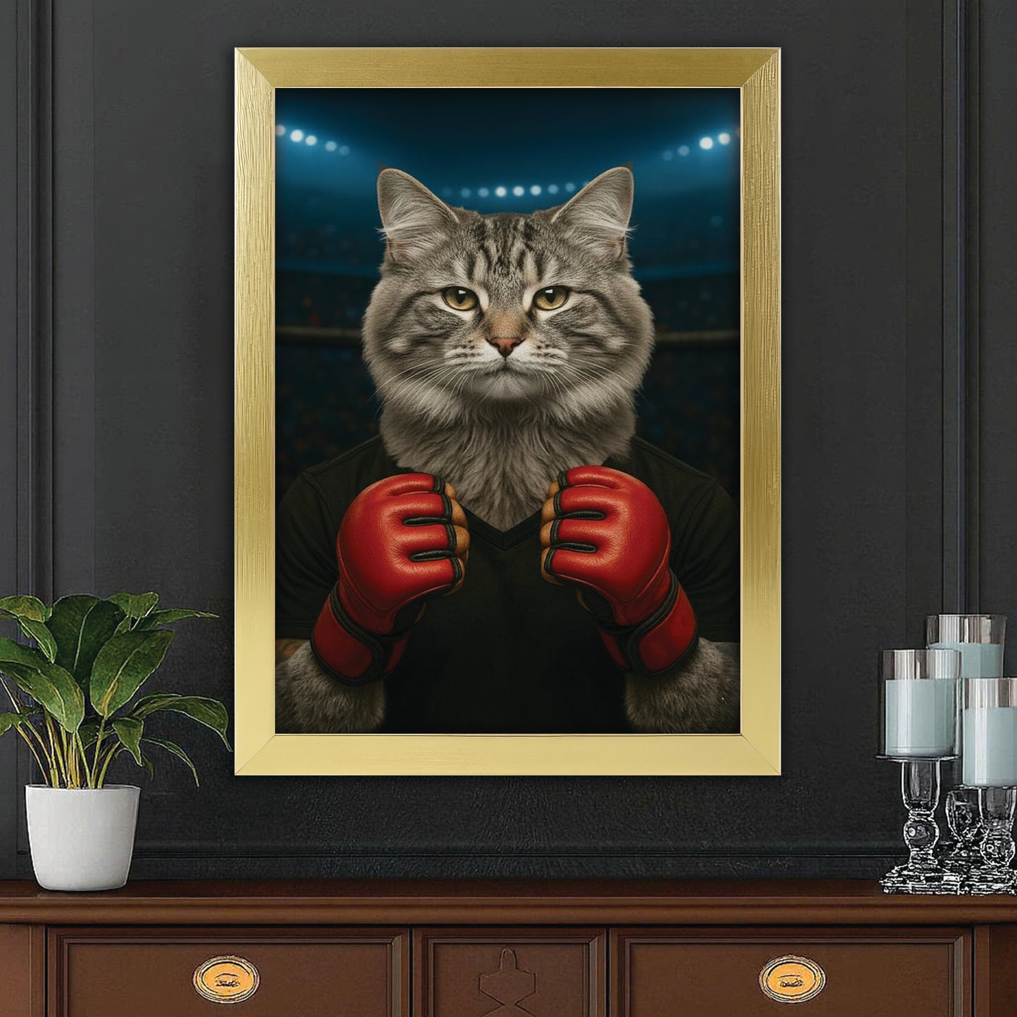Custom Photo Mma Cat Canvas Framed Wall Art Gift For Cat Lovers