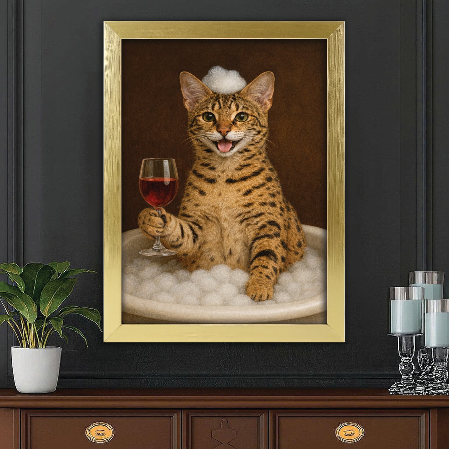 Custom Photo Cat Bathroom Style 27 Canvas Framed Wall Art Gift For Cat Lovers