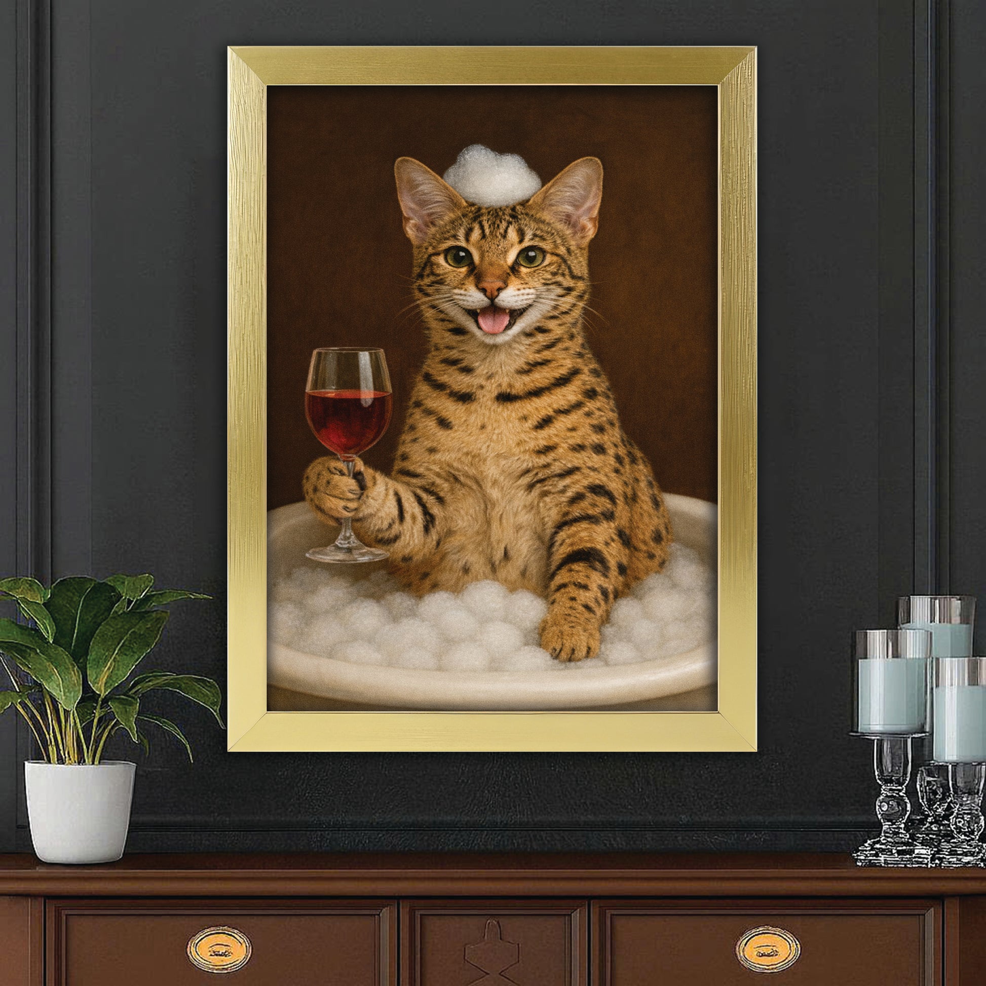 Custom Photo Cat Bathroom Style 27 Canvas Framed Wall Art Gift For Cat Lovers