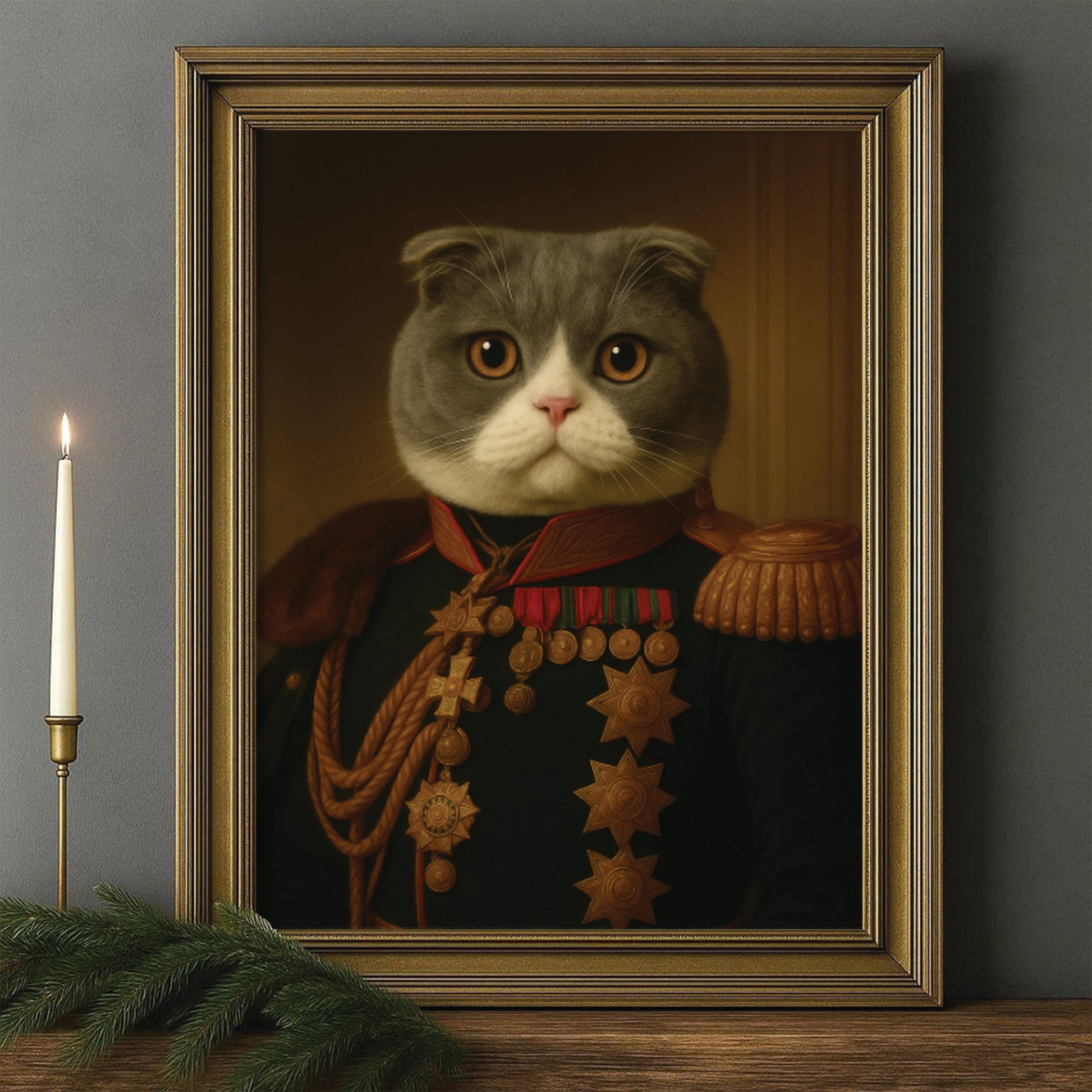Custom Photo Cat Royal King Canvas Framed Wall Art _ Gift For Cat Lovers