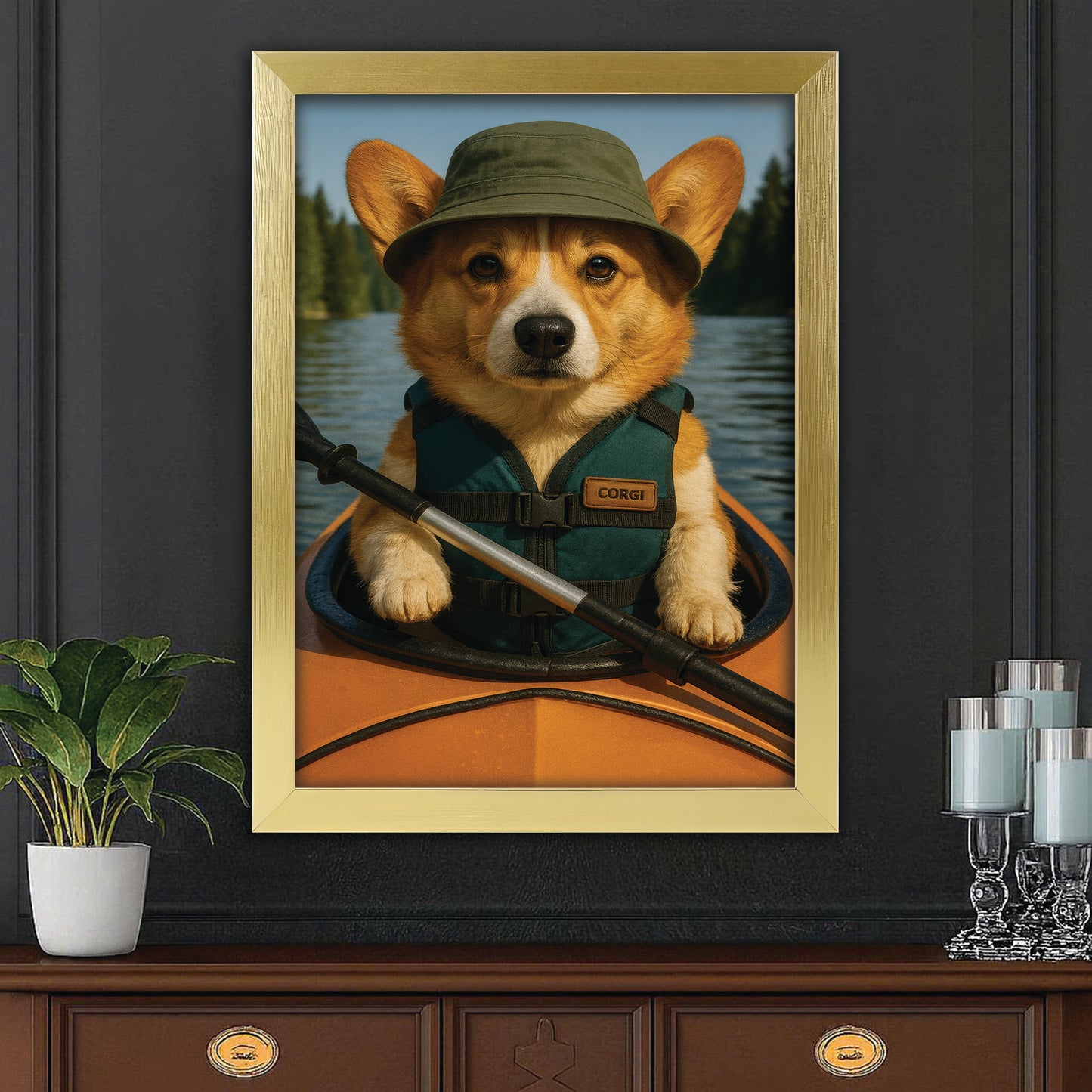 Custom Photo Kayak Dog Canvas Framed Wall Art Gift For Dog Lovers