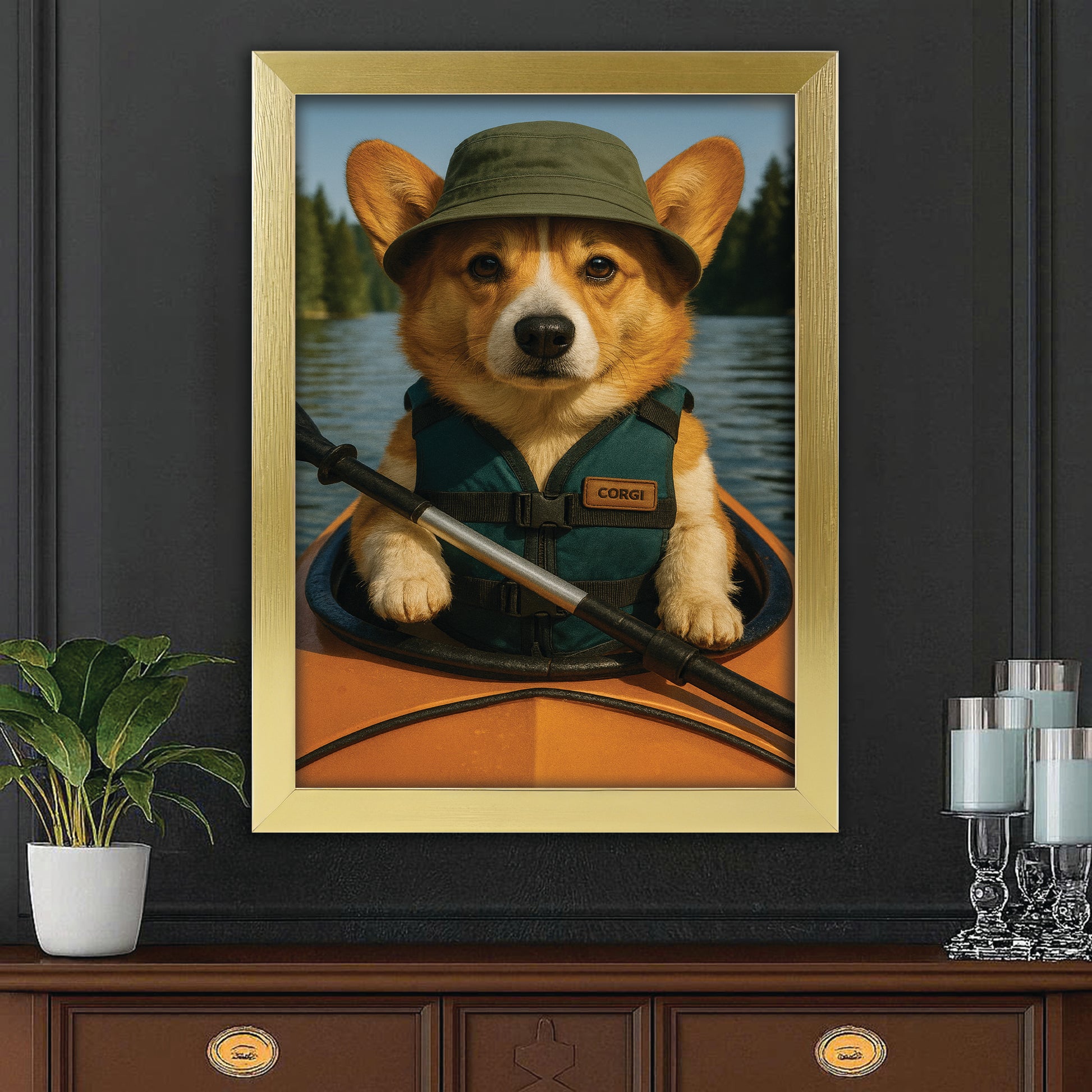Custom Photo Kayak Dog Canvas Framed Wall Art Gift For Dog Lovers
