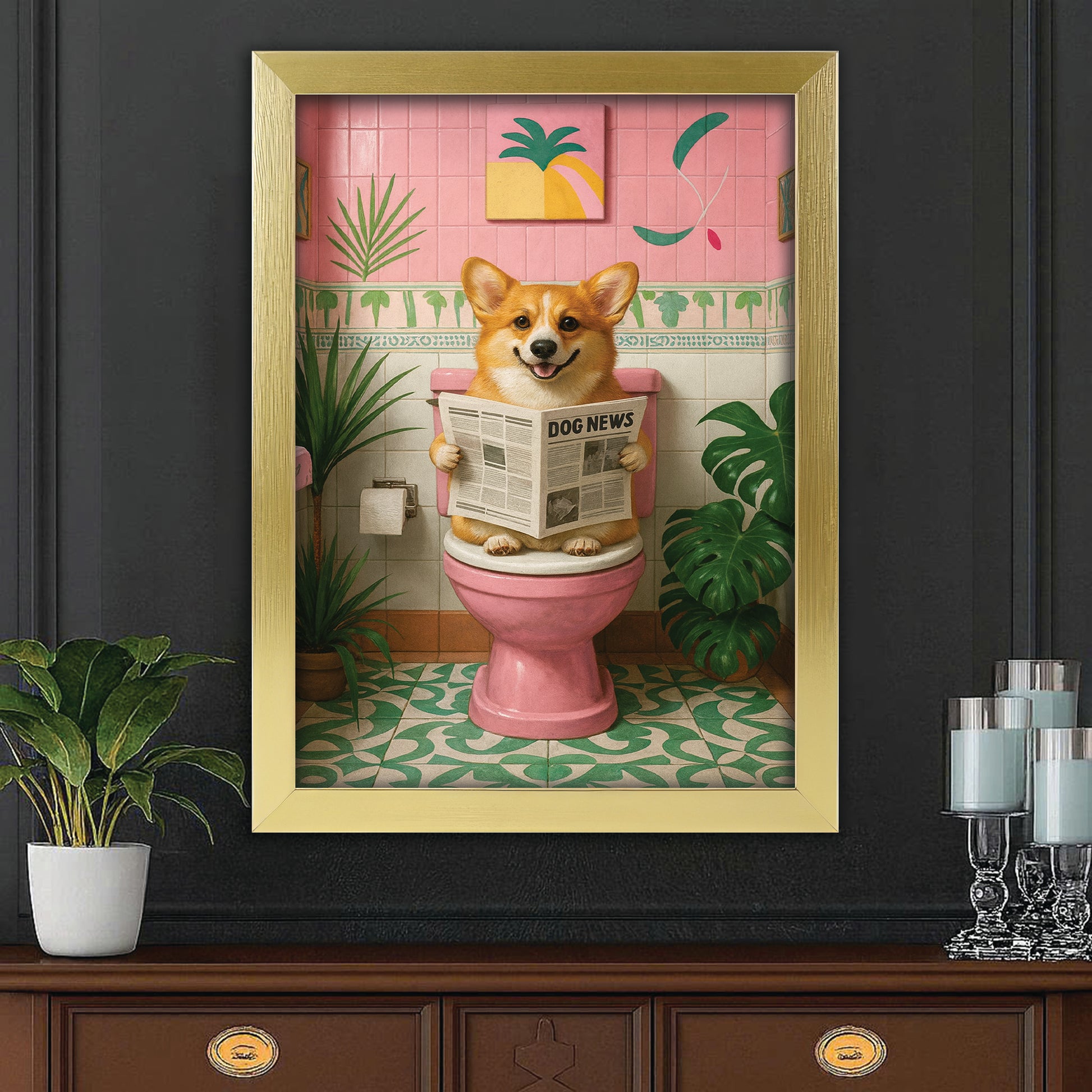 Custom Photo Dog Bathroom Style 10 Canvas Framed Wall Art Gift For Dog Lovers
