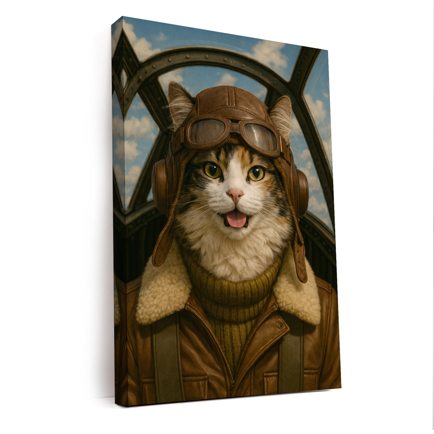 Custom Photo Pilot Cat Canvas Gift For Cat Lover