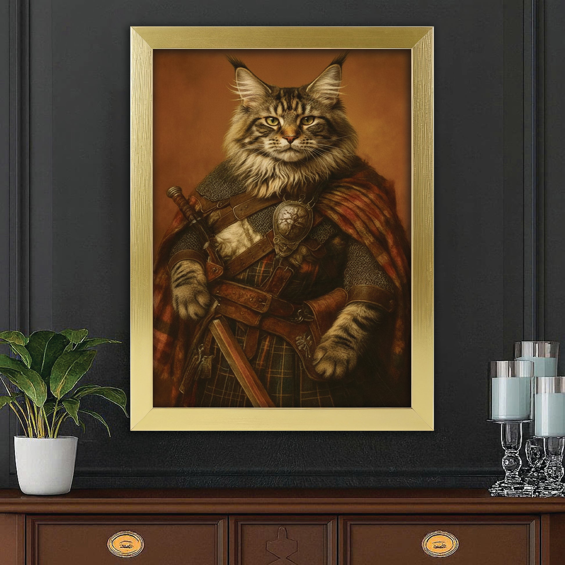 Custom Photo Royal Knight Cat Canvas Framed Wall Art Gift For Cat Lovers