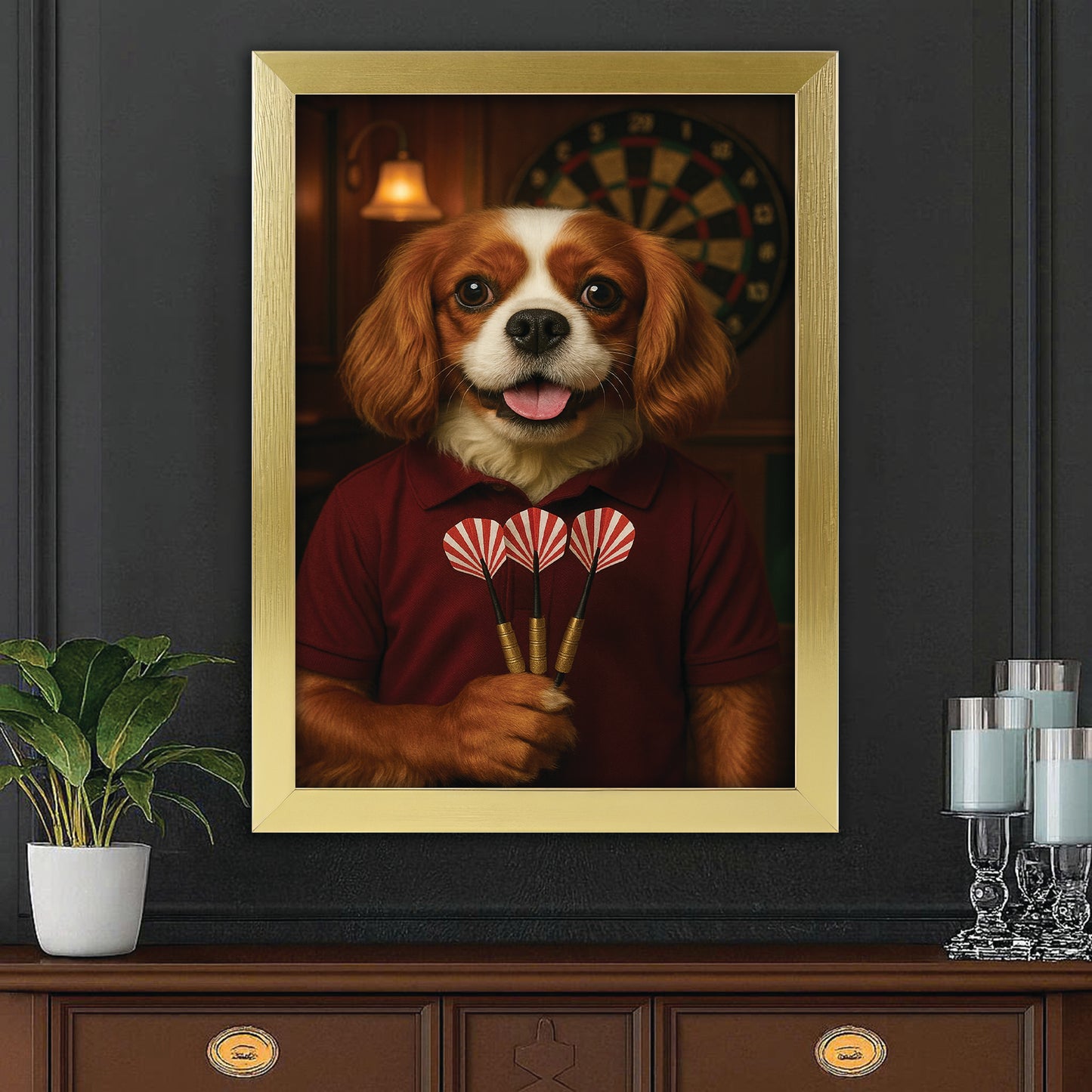 Custom Photo Dart Player Dog Canvas Framed Wall Art Gift For Dog Lovers