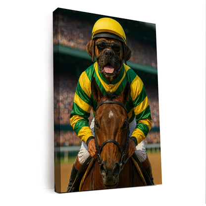 Custom Photo Jockey Horse Racing Dog Canvas Gift For Dog Lovers