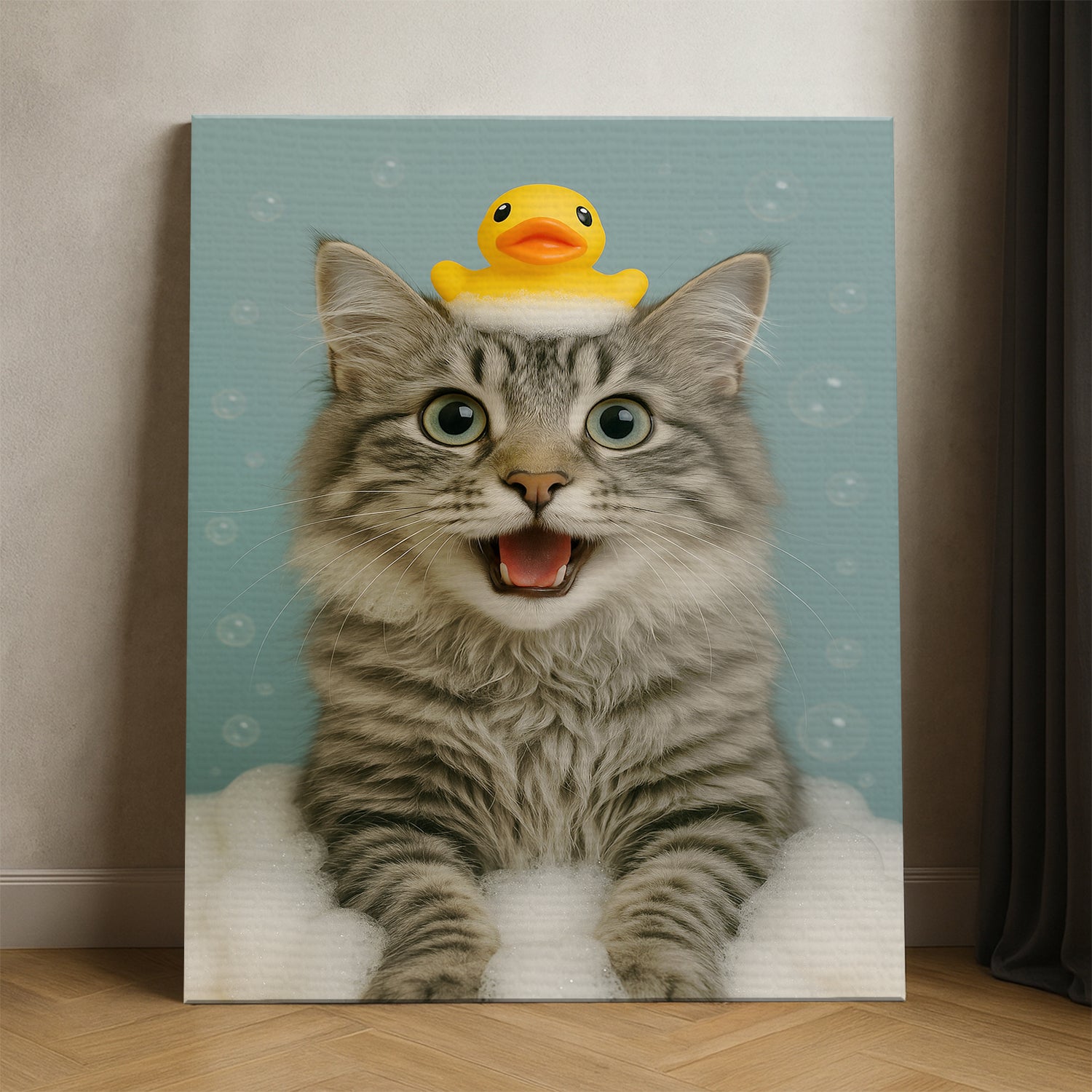 Custom Photo Cat In Bathtub With Duck Toy Canvas