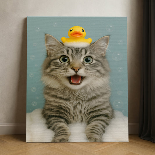Custom Photo Cat In Bathtub With Duck Toy Canvas