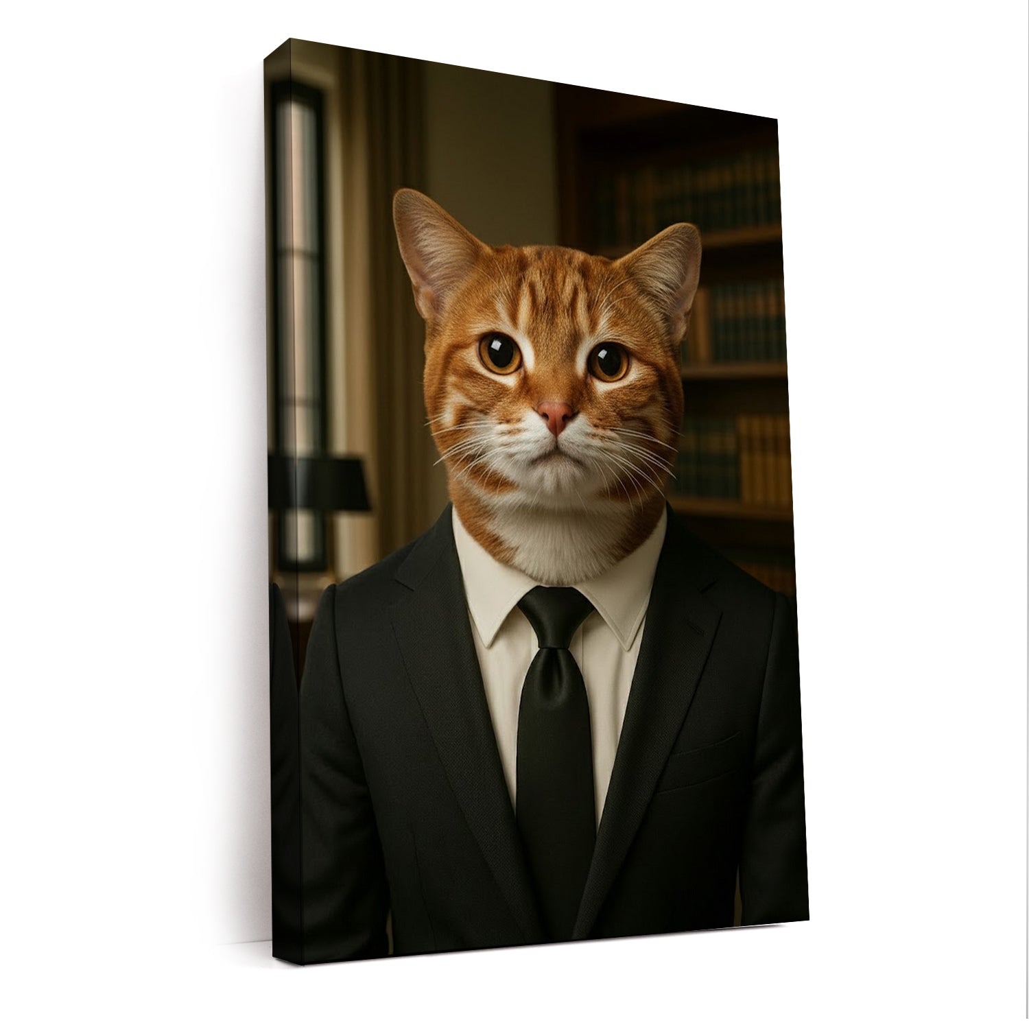 Custom Photo Business man Ceo Cat Canvas Gift For Cat Lovers