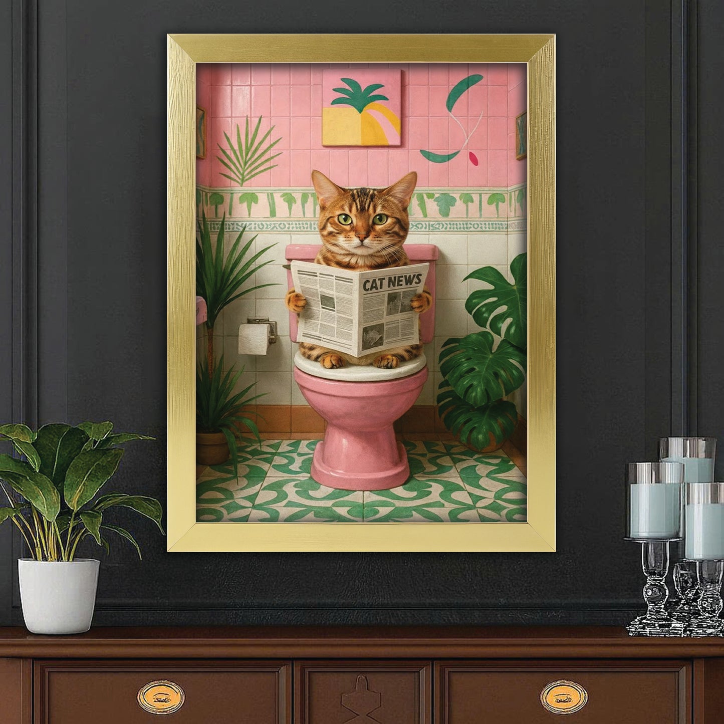 Custom Photo Cat Bathroom Style 10 Canvas Framed Wall Art Gift For Cat Lovers