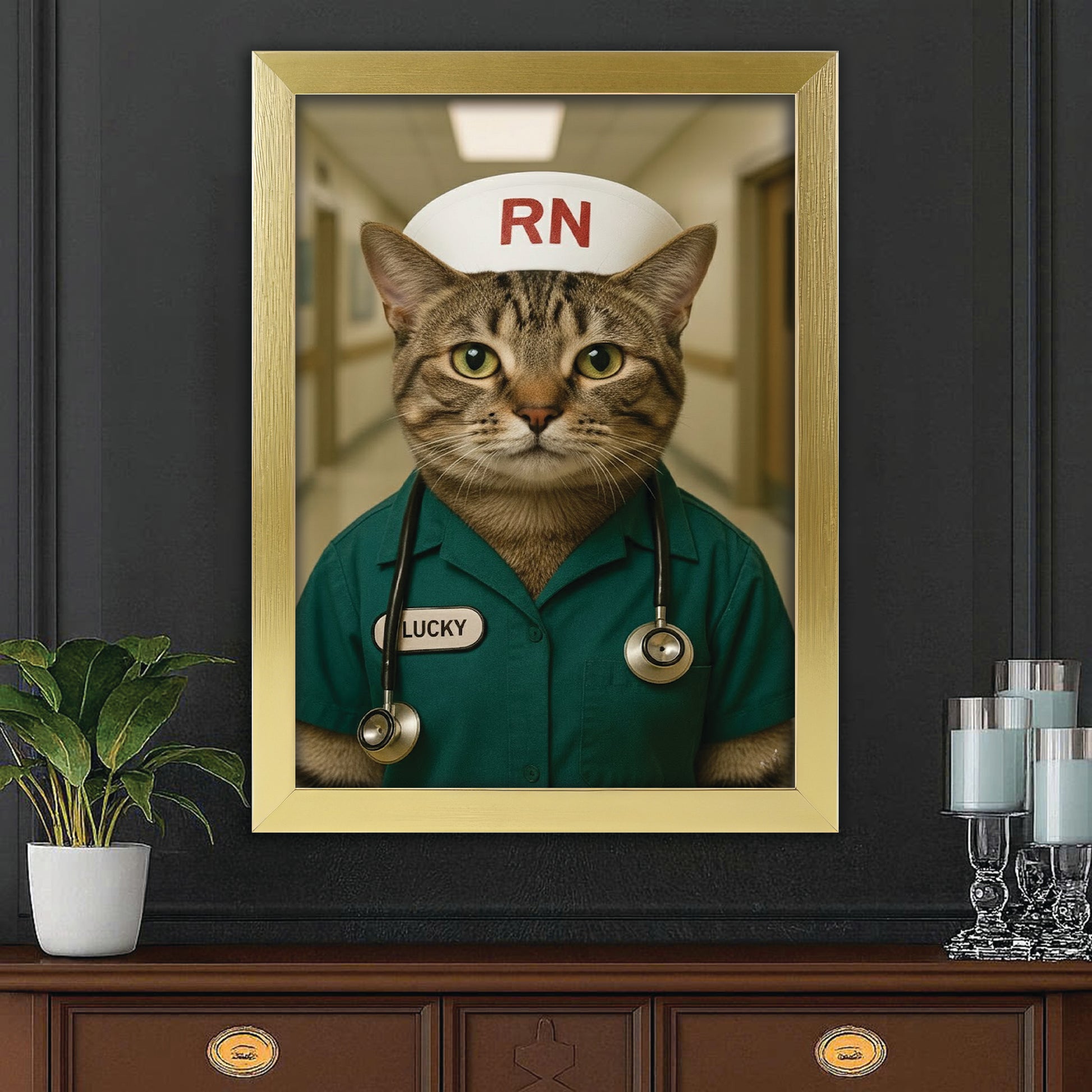 Custom Photo Registed Nurse Cat Canvas Framed Wall Art Gift For Cat Lovers