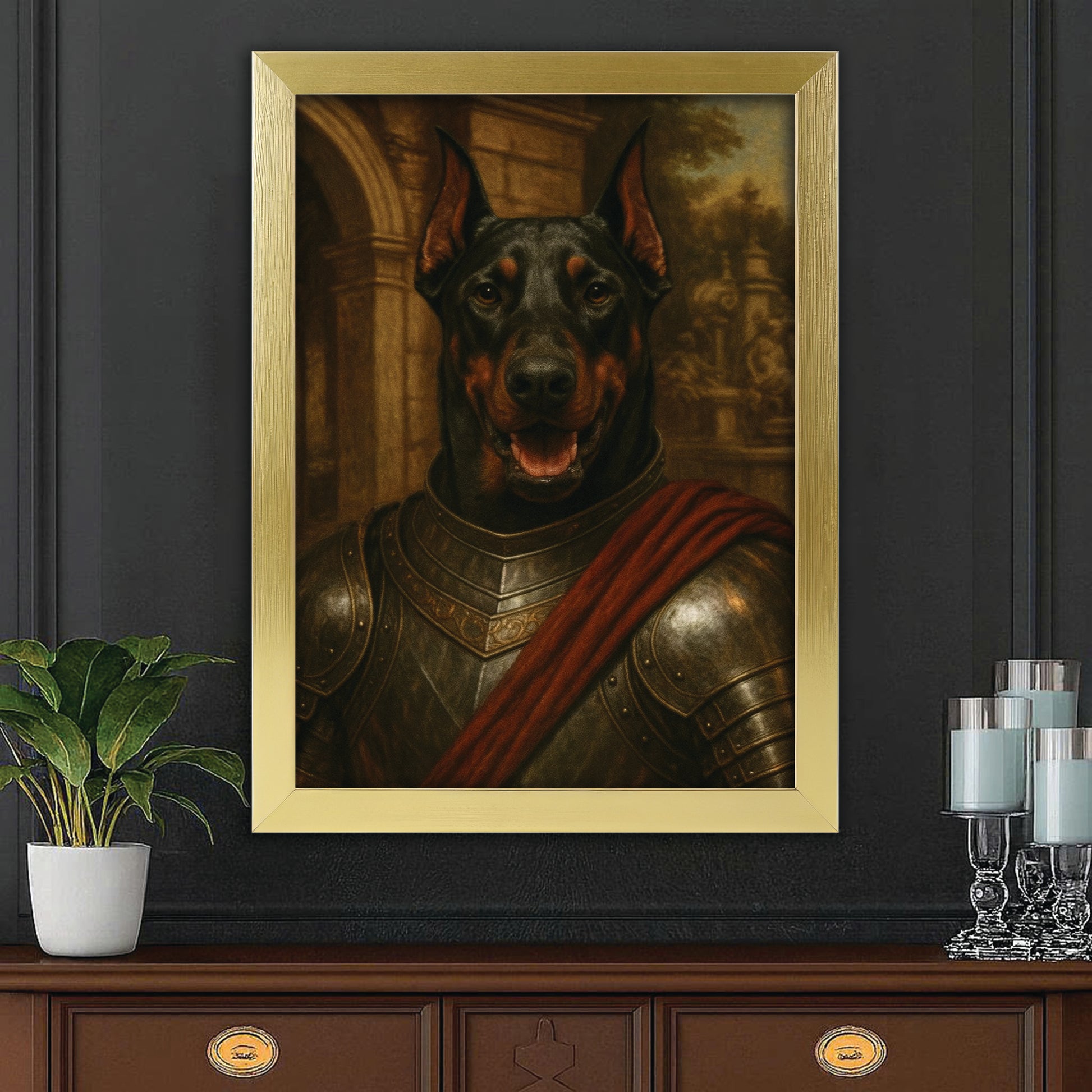 Custom Photo Dog Knight Canvas Framed Wall Art Gift For Dog Lovers