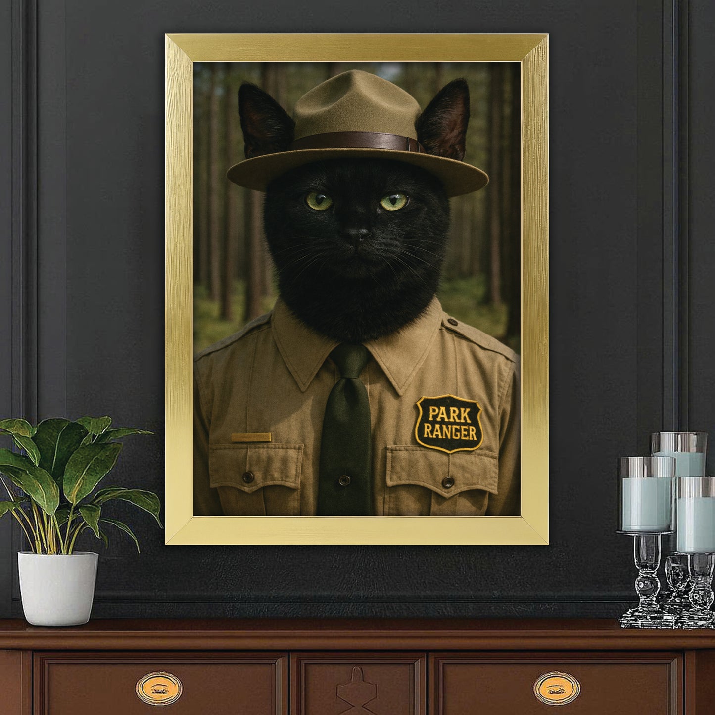 Custom Photo Park Ranger Cat Canvas Framed Wall Art