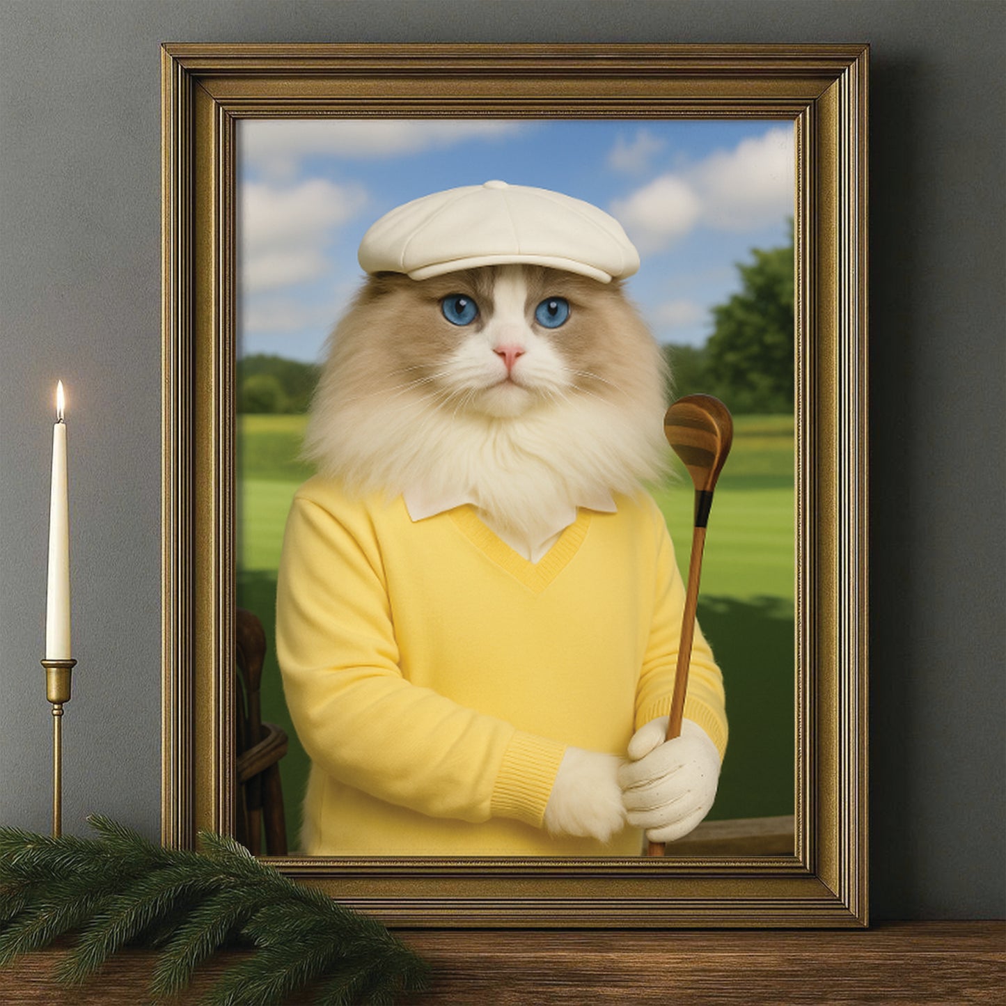 Custom Photo Golfer Cat Canvas Framed Wall Art Gift For Cat Lovers