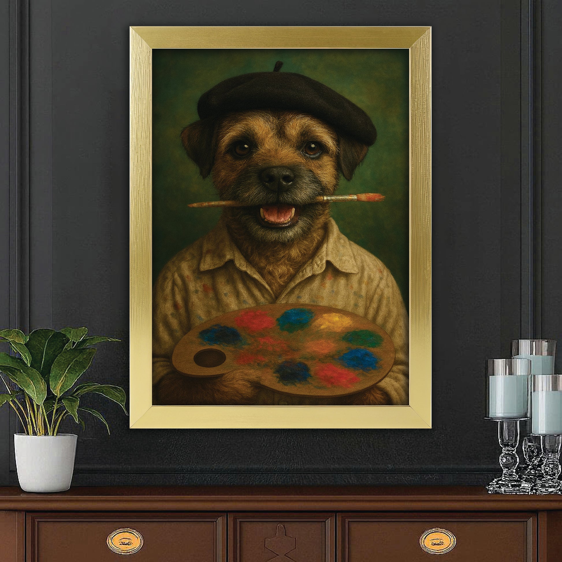 Custom Photo Artist Dog Canvas Framed Wall Art Gift For Dog Lovers
