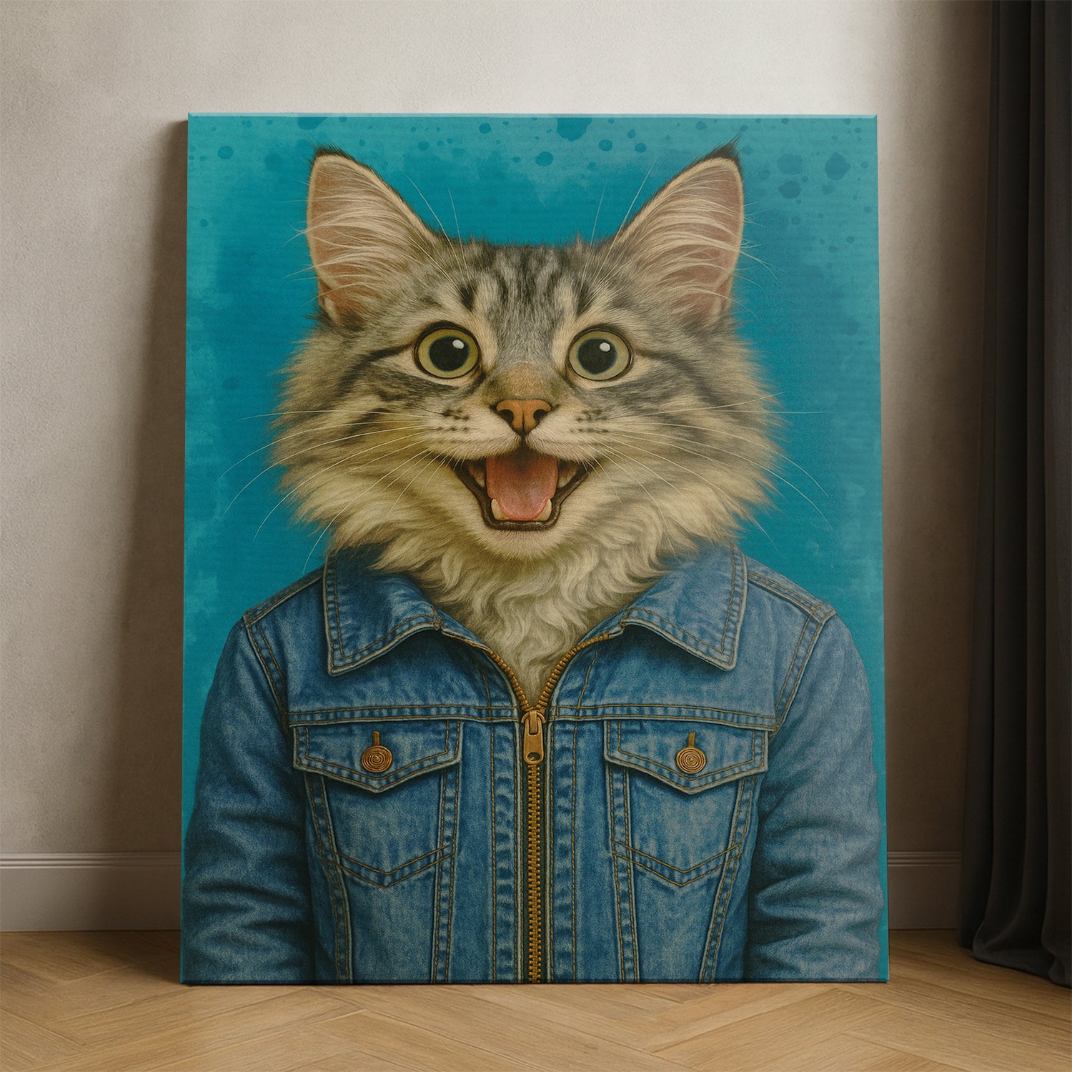 Custom Photo Denim Cat Canvas Gift For Cat Lovers