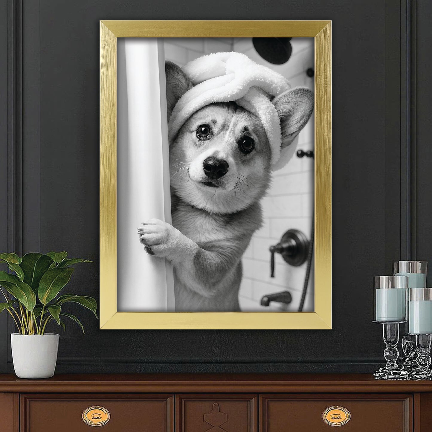 Custom Photo Dog Bathroom Canvas Framed Wall Art Gift For Dog Lovers