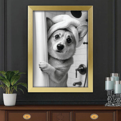 Custom Photo Dog Bathroom Canvas Framed Wall Art Gift For Dog Lovers
