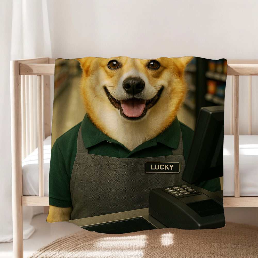 Custom Photo Cashier Dog BlanketGift For Dog Lovers