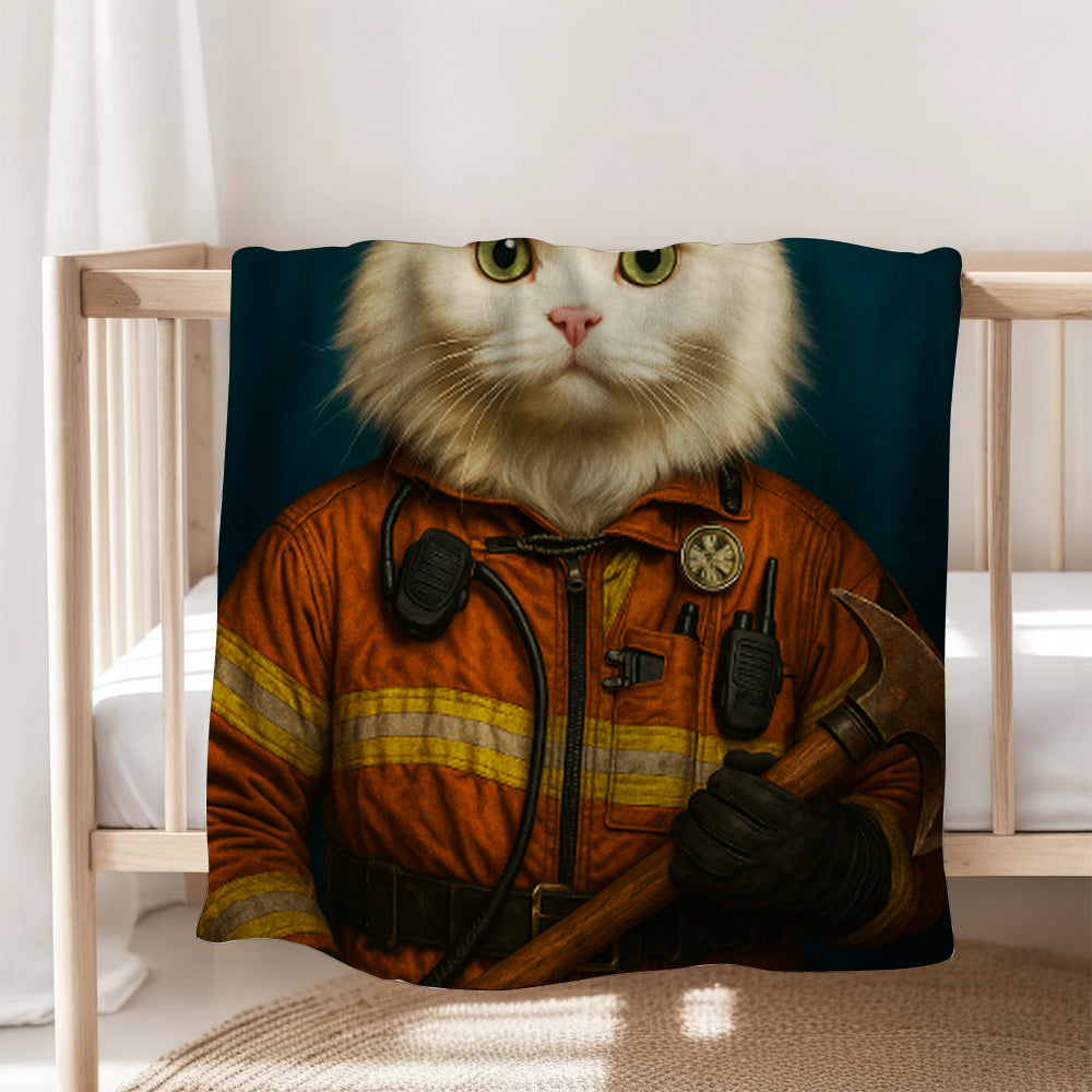 Custom Cat Photo Firefighter Blanket _ Gift For Cat Lovers