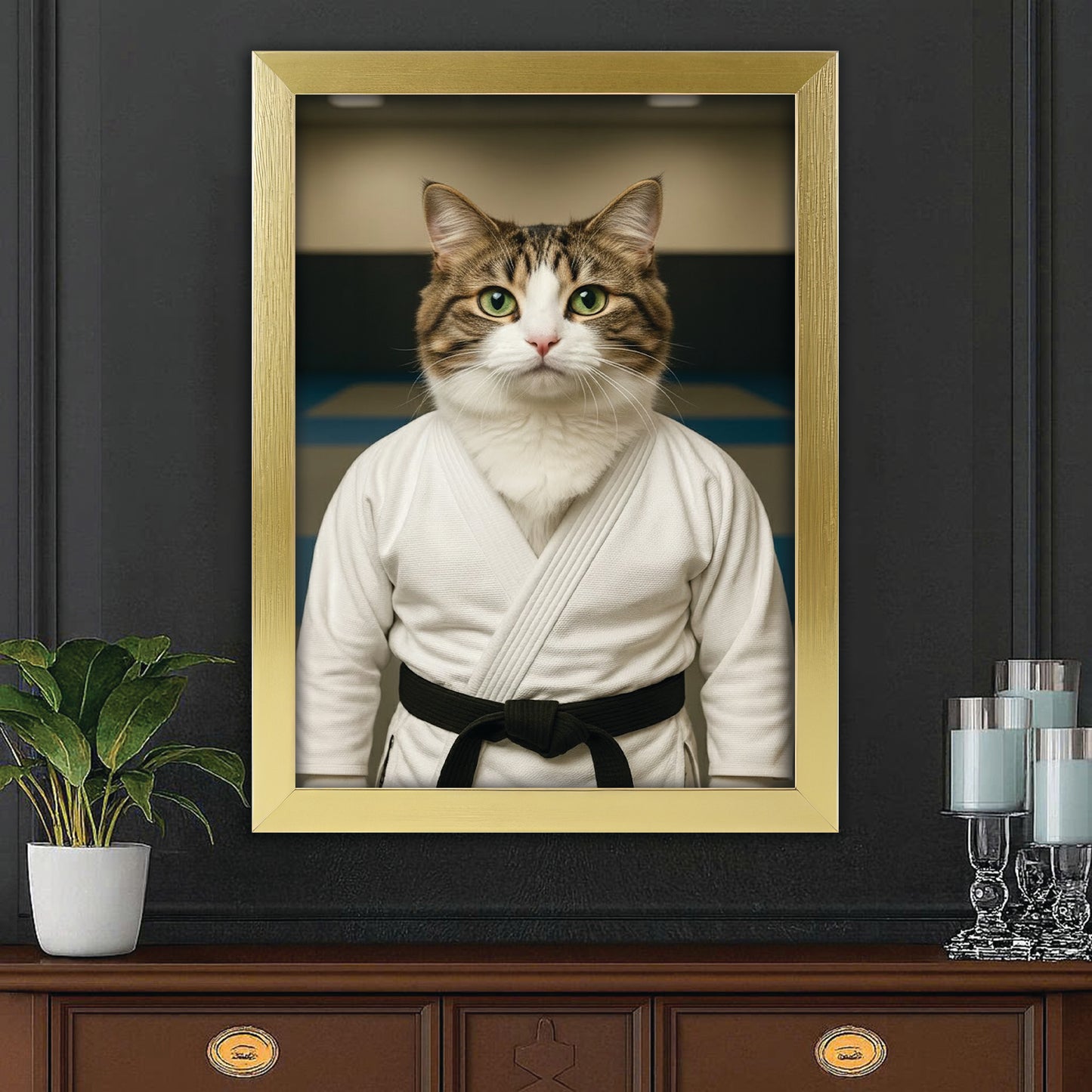 Custom Photo Jiu Jitsu Cat Canvas Framed Wall Art  Gift For Cat Lovers