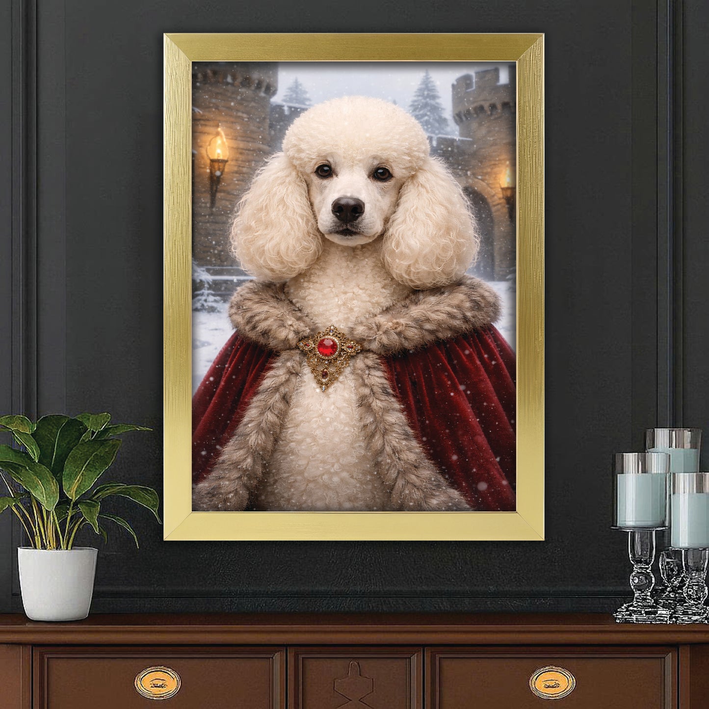 Custom Photo Winter King Royal Canvas Framed Wall Art Gift For Dog Lovers