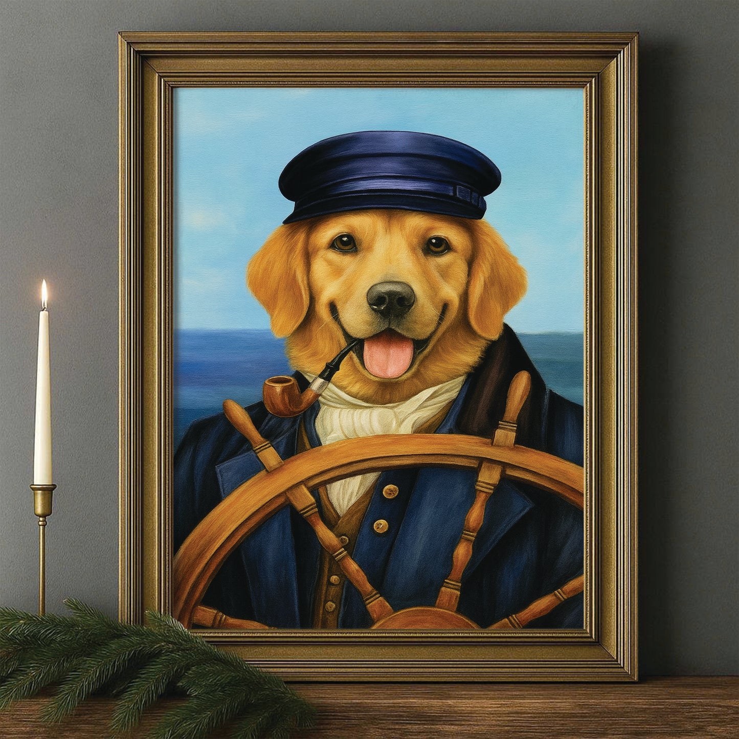 Custom Photo Sailor Dog Canvas Framed Wall Art Gift For Dog Lovers