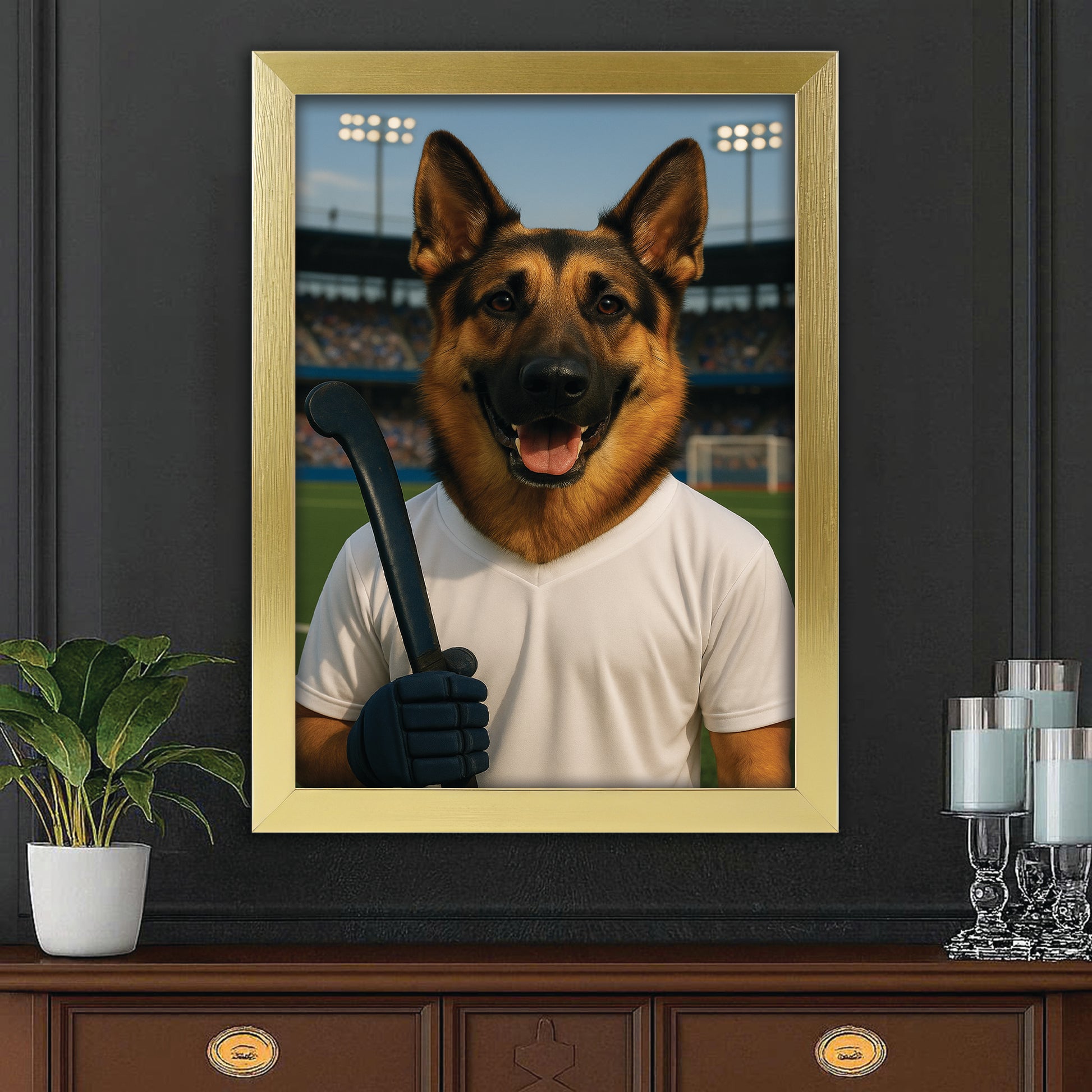 Custom Photo Field Hockey Dog Canvas Framed Wall Art Gift For Dog Lovers
