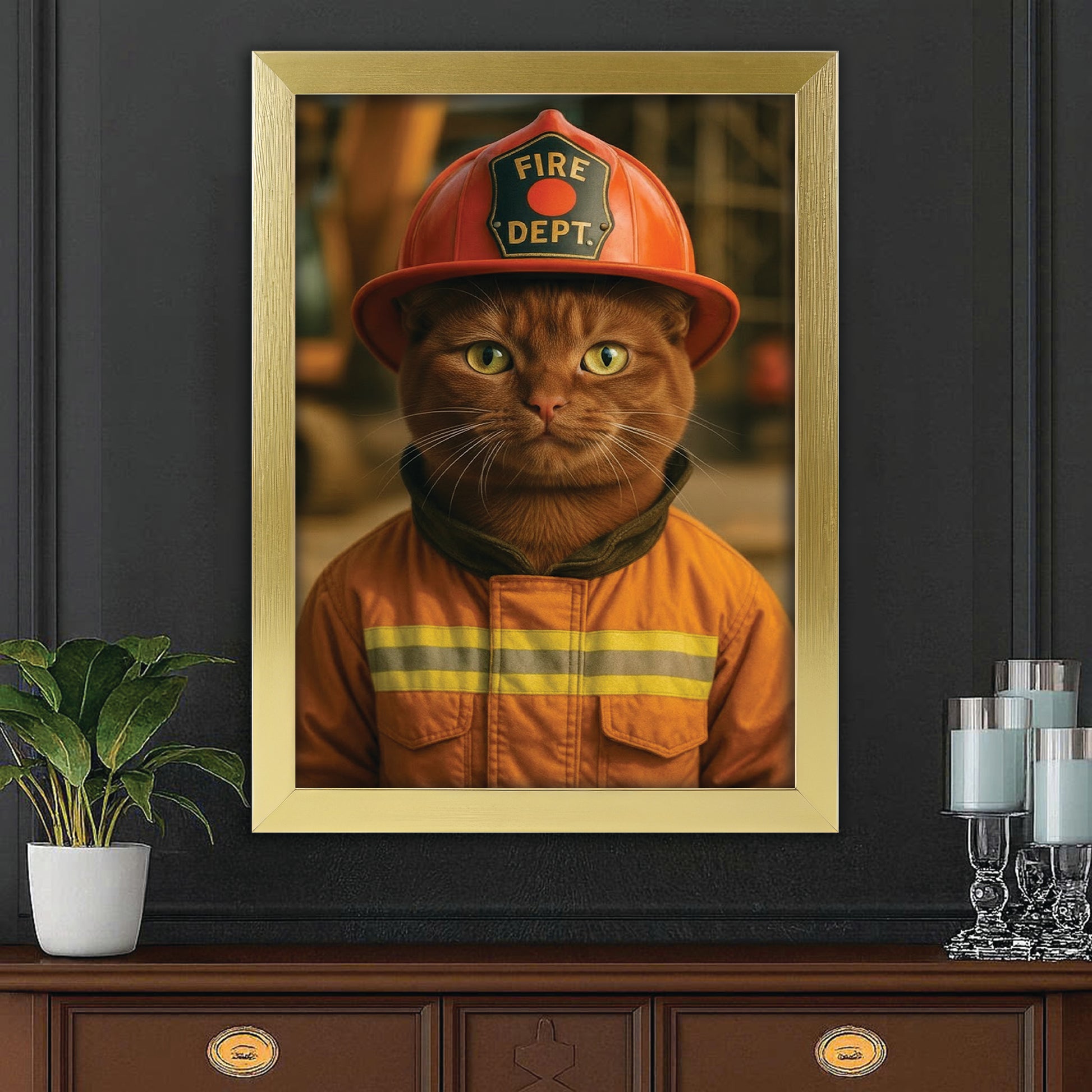 Custom Photo Construction Builder Canvas Framed Wall Art Gift For Cat Lovers