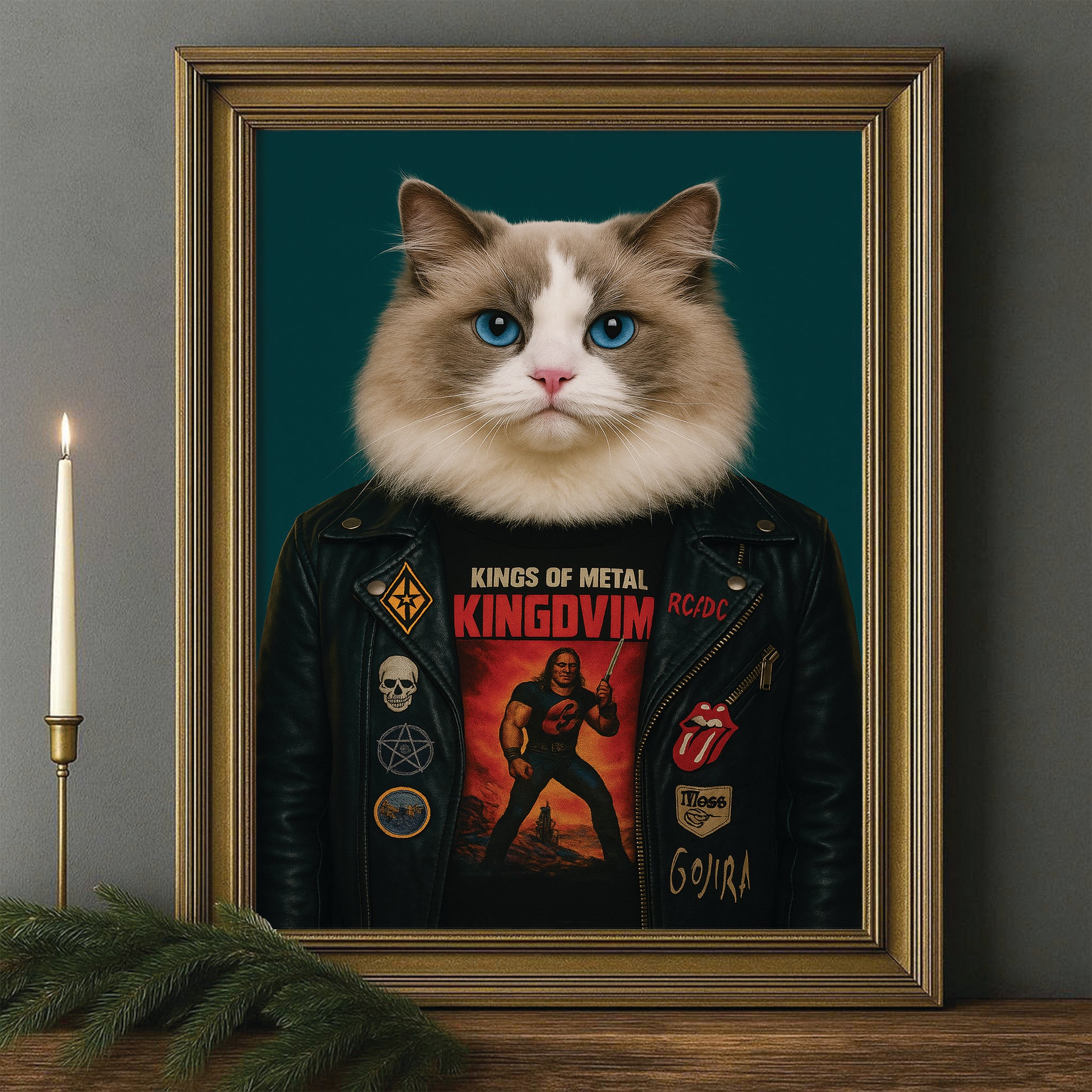 Custom Photo Cat Rock n Roll Canvas Framed Wall Art