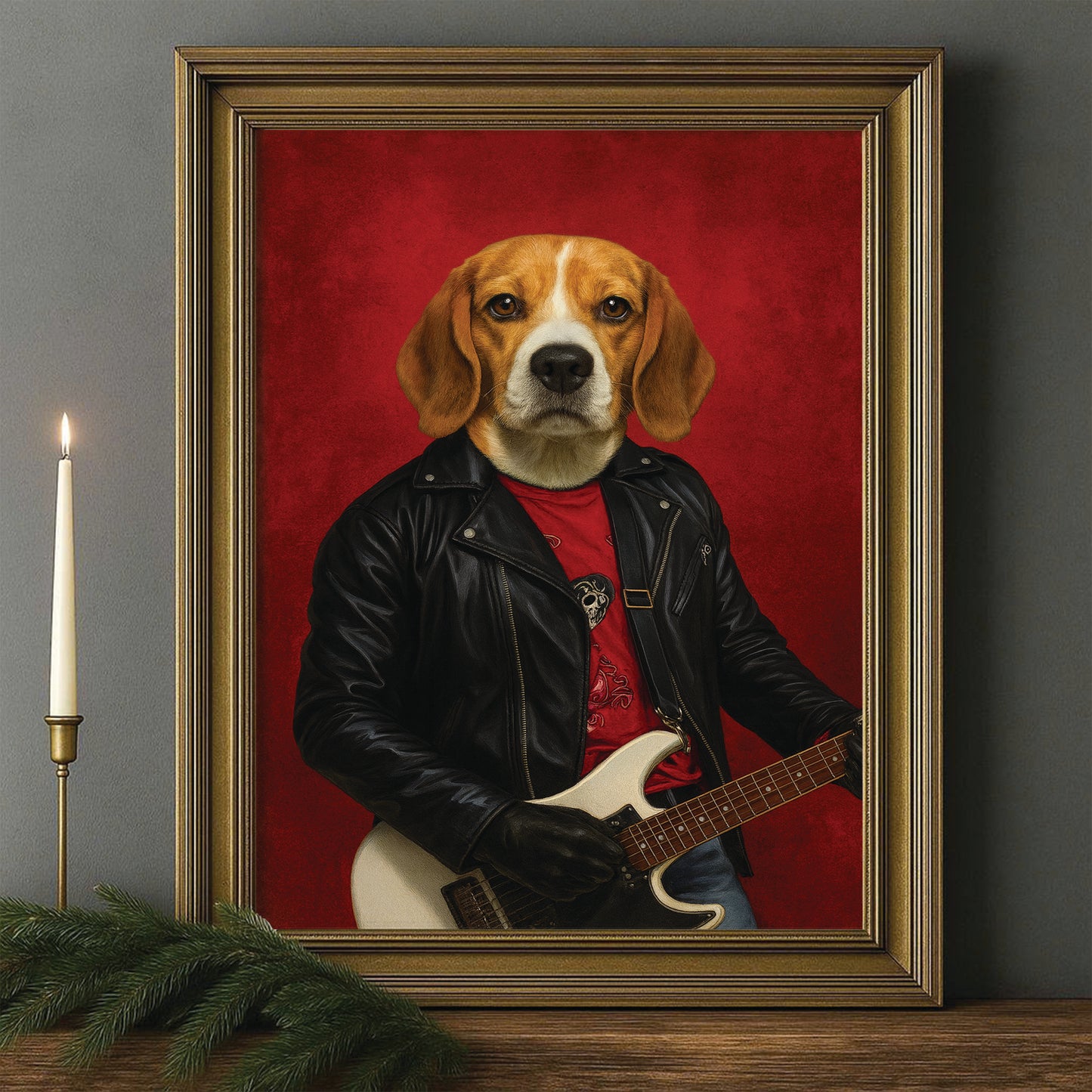 Custom Photo Guitarist Dog Canvas Framed Wall Art Gift For Dog