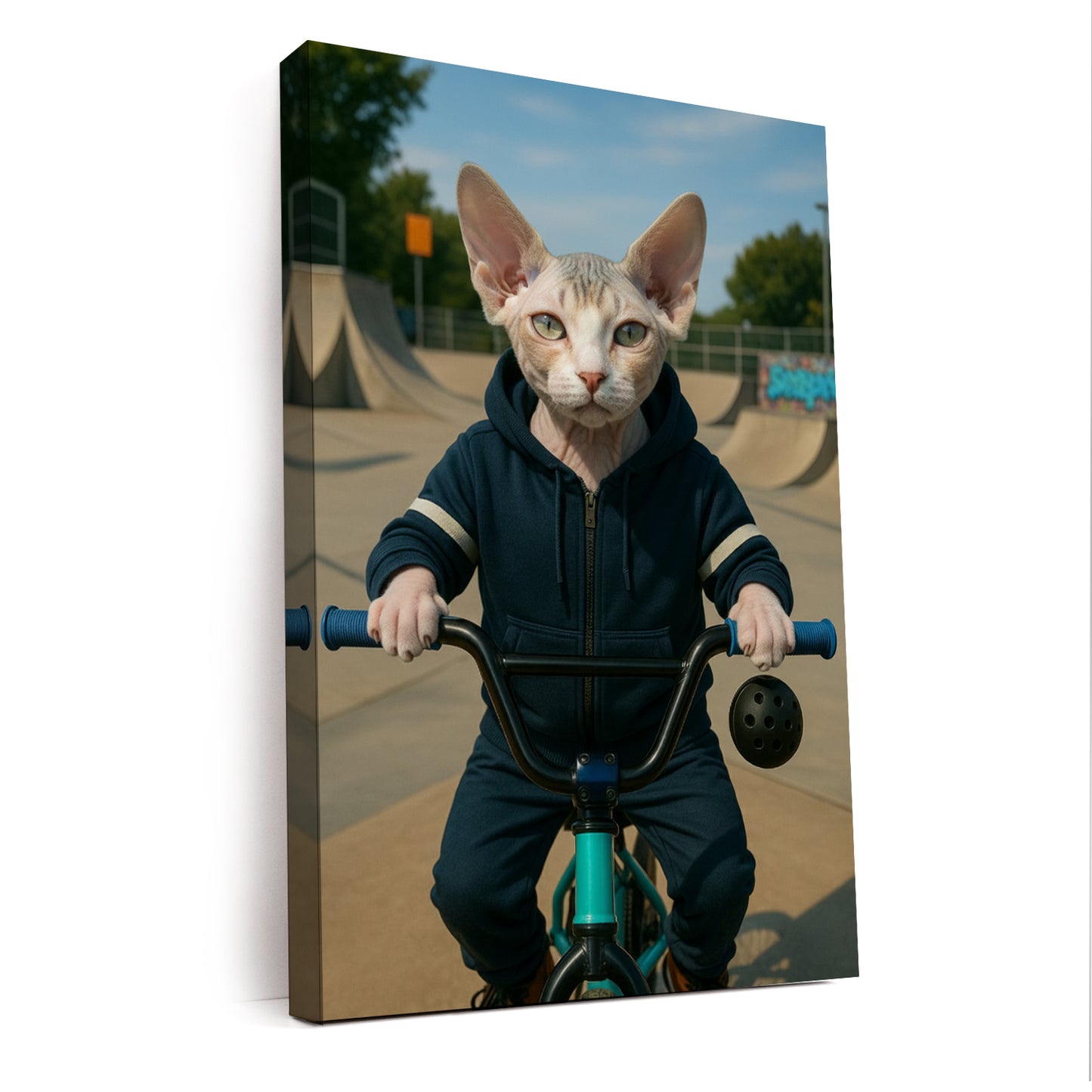 Custom Photo Bmx Bike Cat Canvas Gift For Cat Lovers