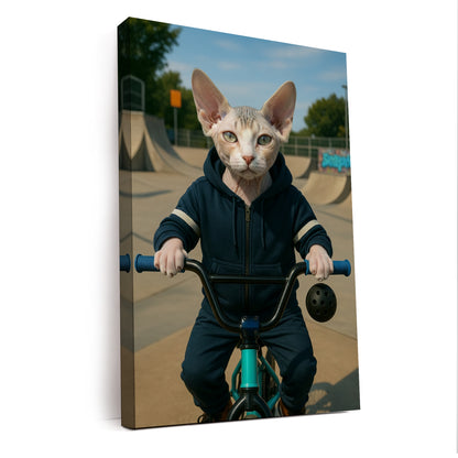 Custom Photo Bmx Bike Cat Canvas Gift For Cat Lovers