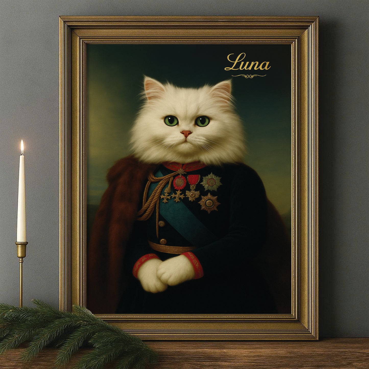 Custom Photo Imperial Minister Cat Canvas Framed Wall Art Gift For Cat Lovers