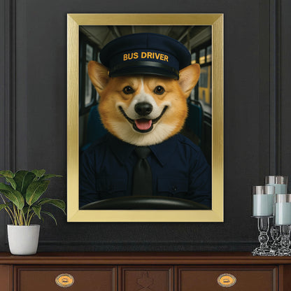 Custom Photo Bus Driver Dog Canvas Framed Wall Art Gift For Dog Lovers