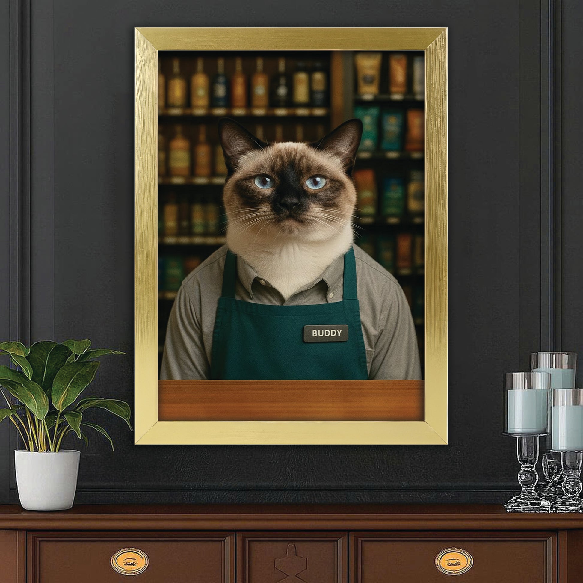 Custom Photo Shop Owner Cat Canvas Framed Wall Art Gift For Cat Lovers